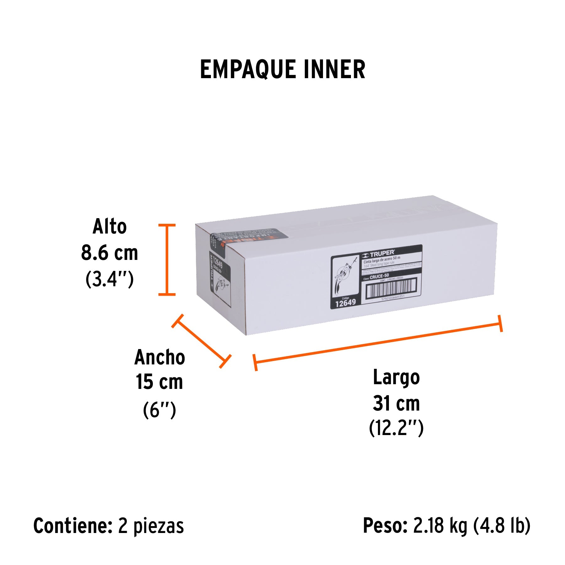 Cinta métrica larga 50 m, metálica, tipo cruceta, TRUPER - Empaque