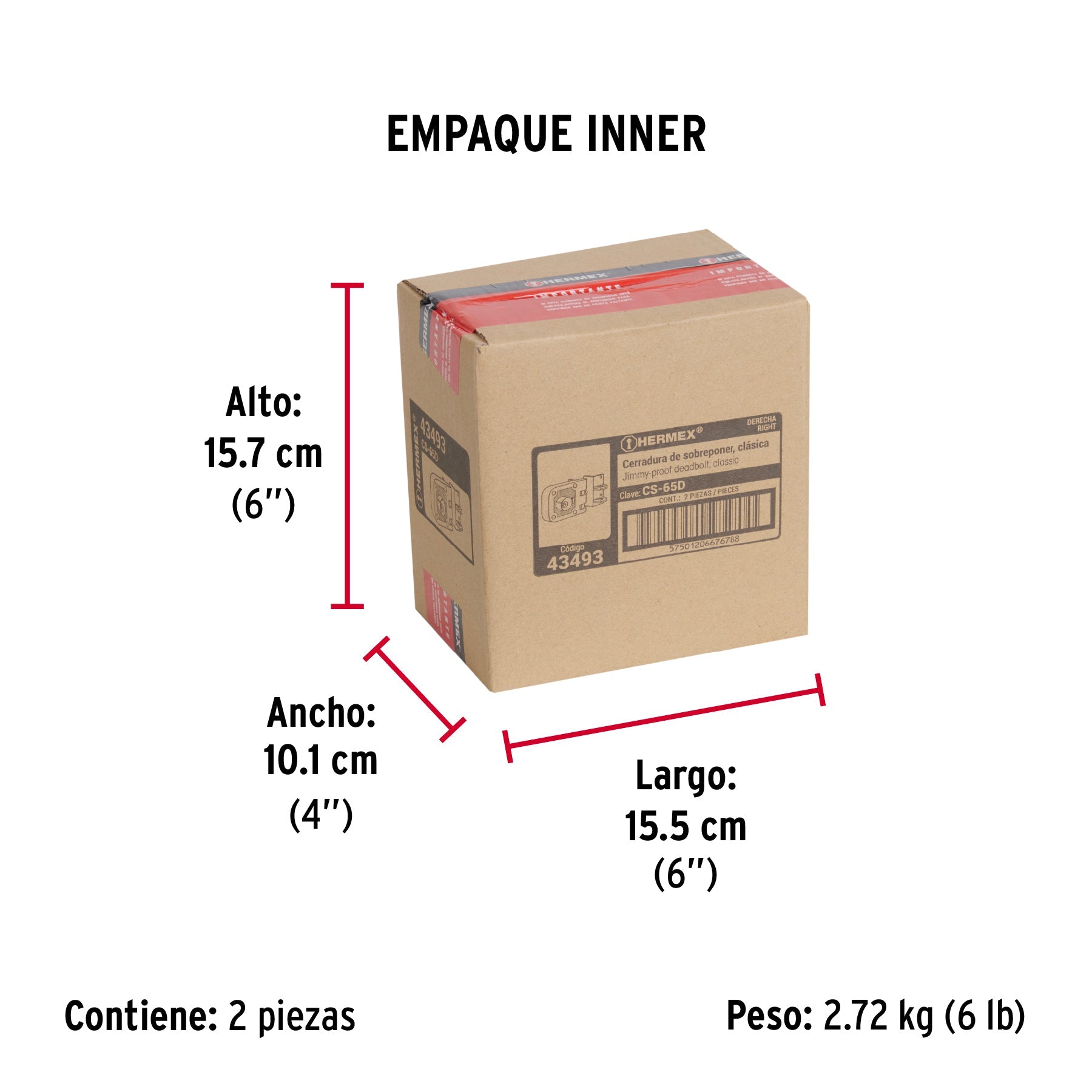 Cerradura sobreponer, puerta corrediza, clásica, derecha - Empaque