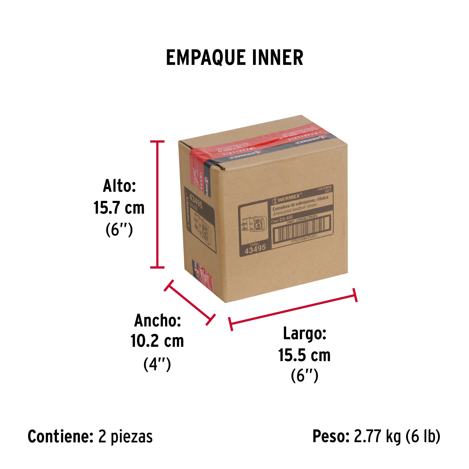 Cerradura sobreponer, puerta corrediza, clásica, izquierda - Empaque
