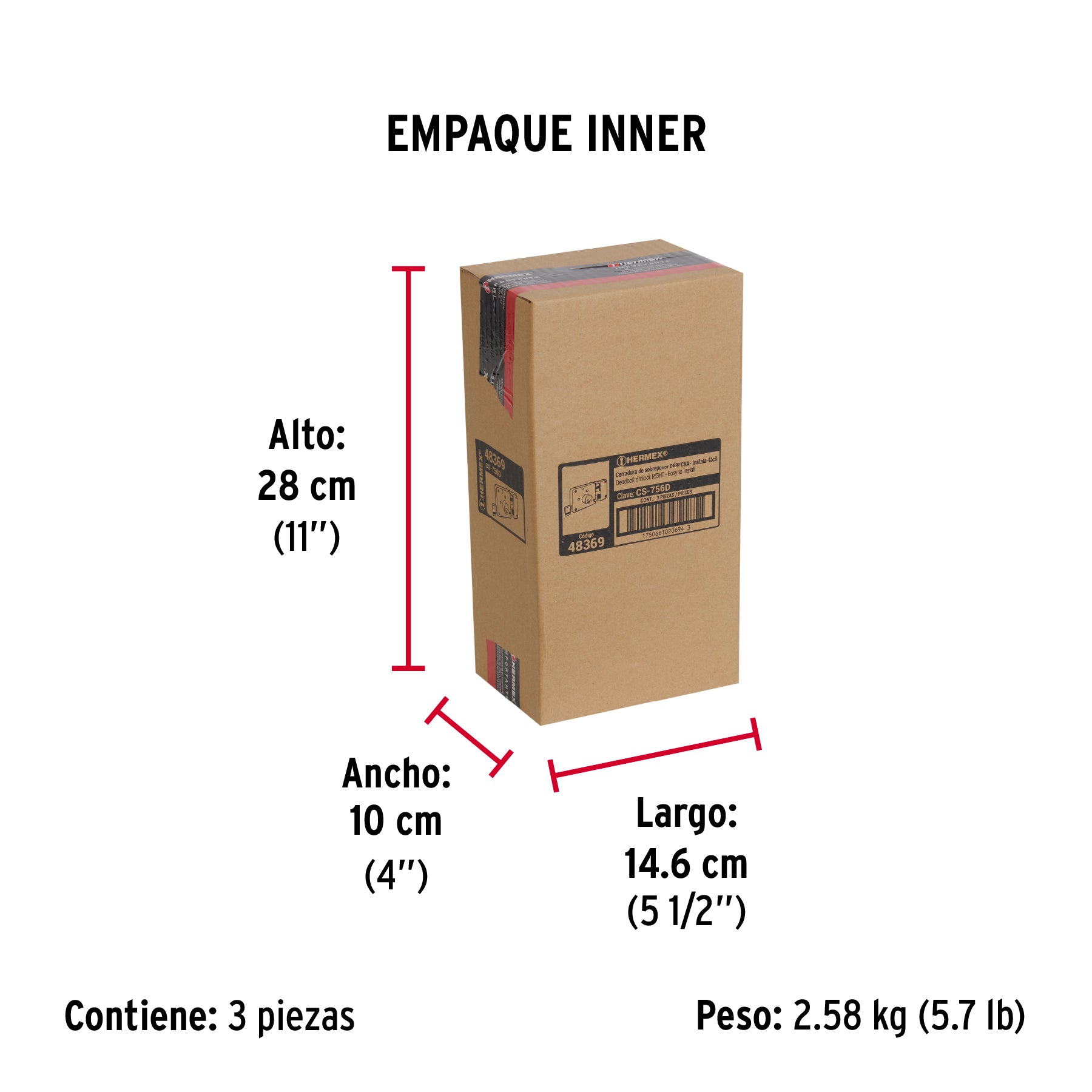 Cerradura sobreponer der instala-fácil, tradicional, negro - Empaque