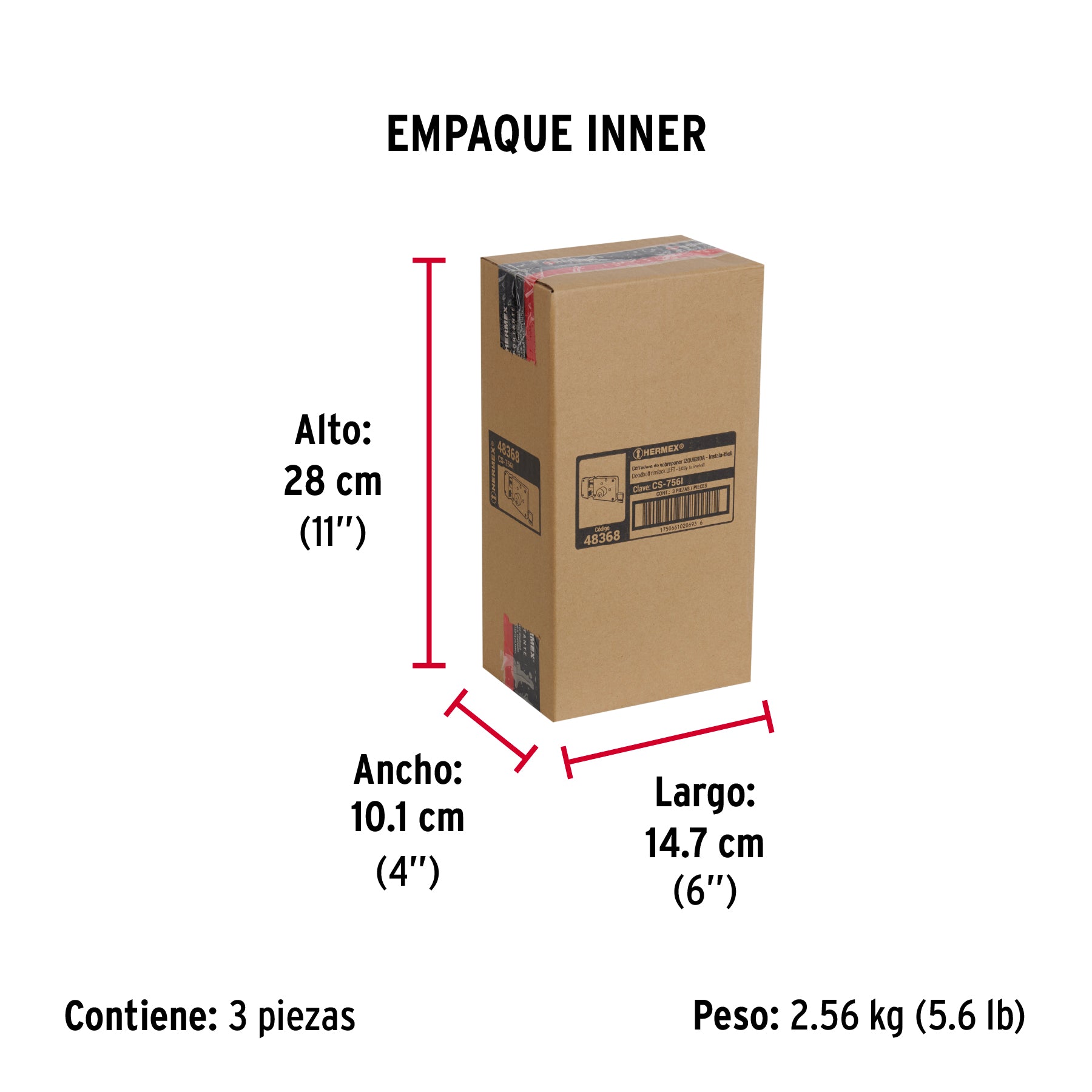 Cerradura sobreponer izq instala-fácil, tradicional, negro - Empaque