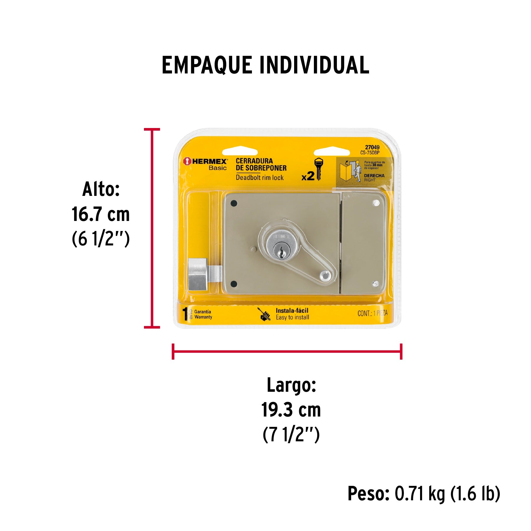 Cerradura sobreponer der instala-fácil, blíster, BASIC - Empaque