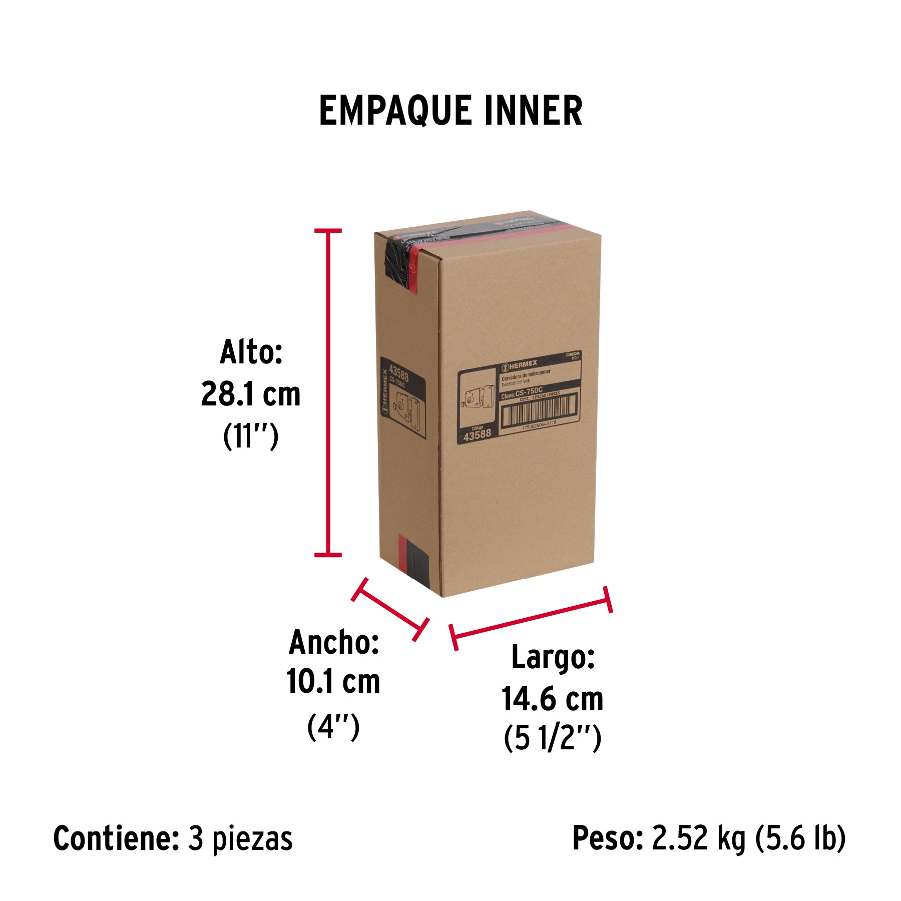 Cerradura sobreponer der instala-fácil, cromada, tradicional - Empaque