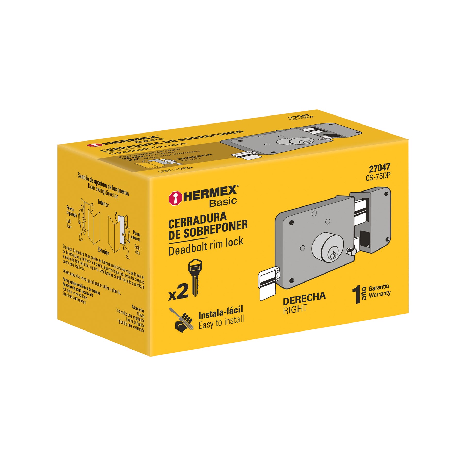 Cerradura sobreponer der instala-fácil, caja, HERMEX BASIC