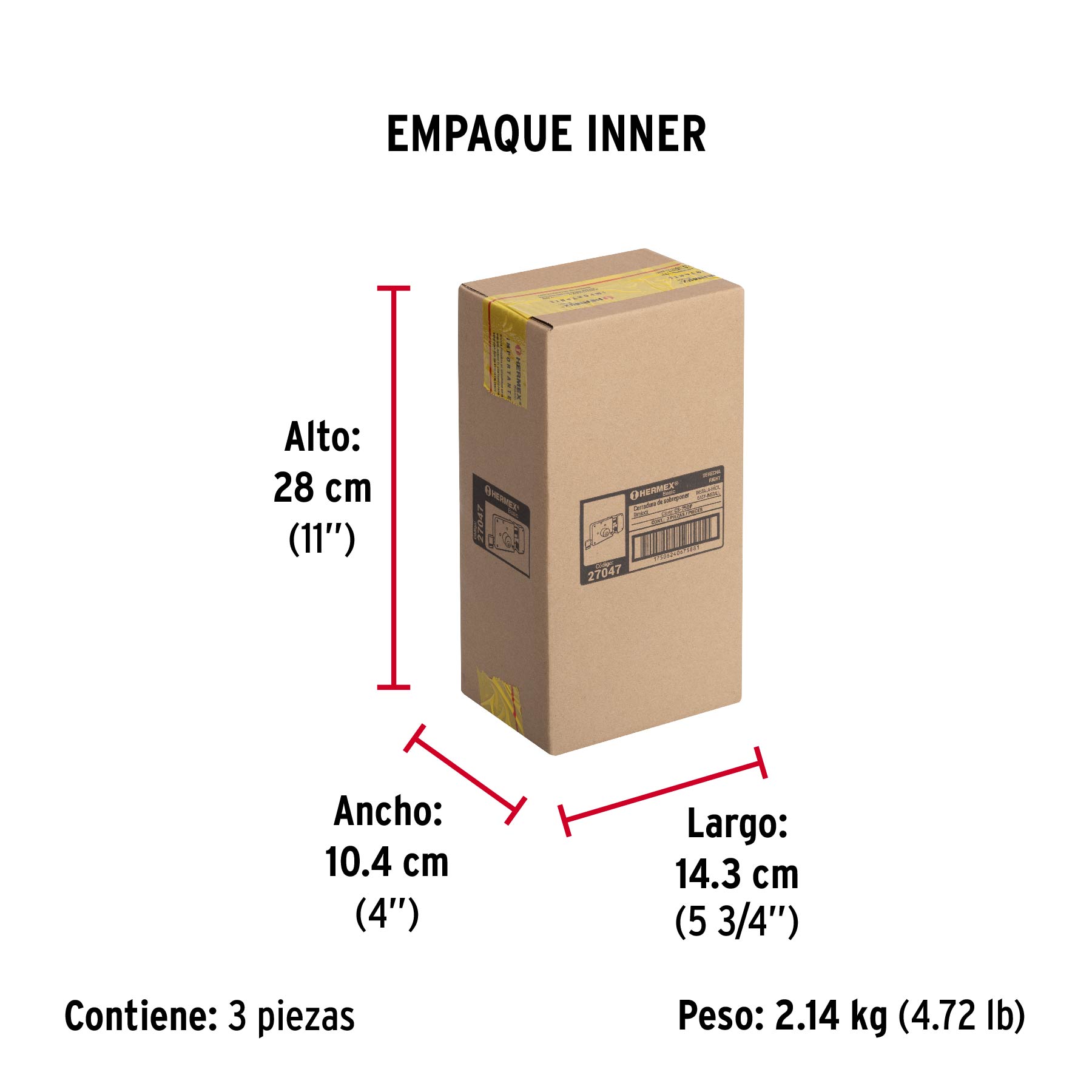 Cerradura sobreponer der instala-fácil, caja, HERMEX BASIC - Empaque