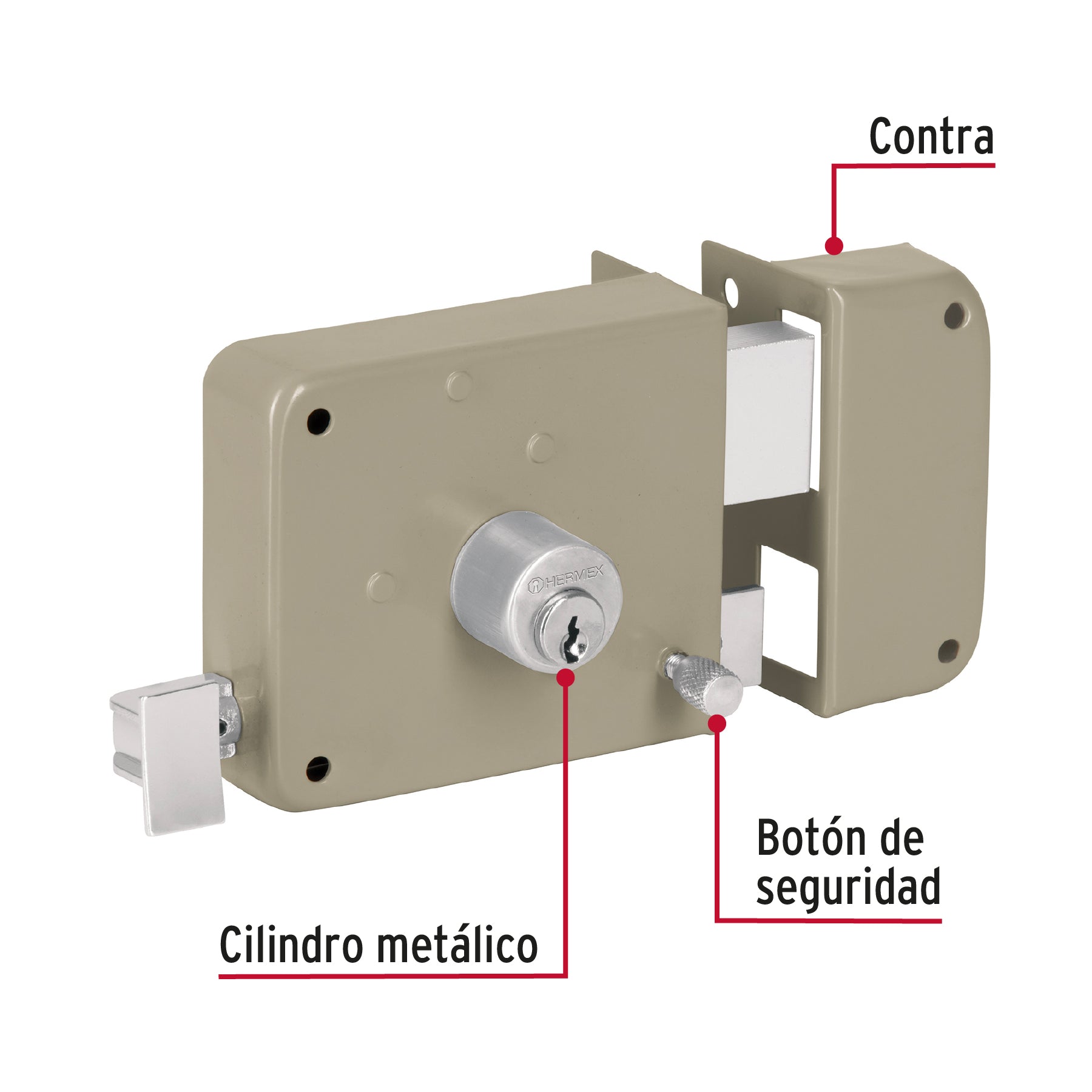 Cerradura sobreponer der instala-fácil, caja, HERMEX BASIC