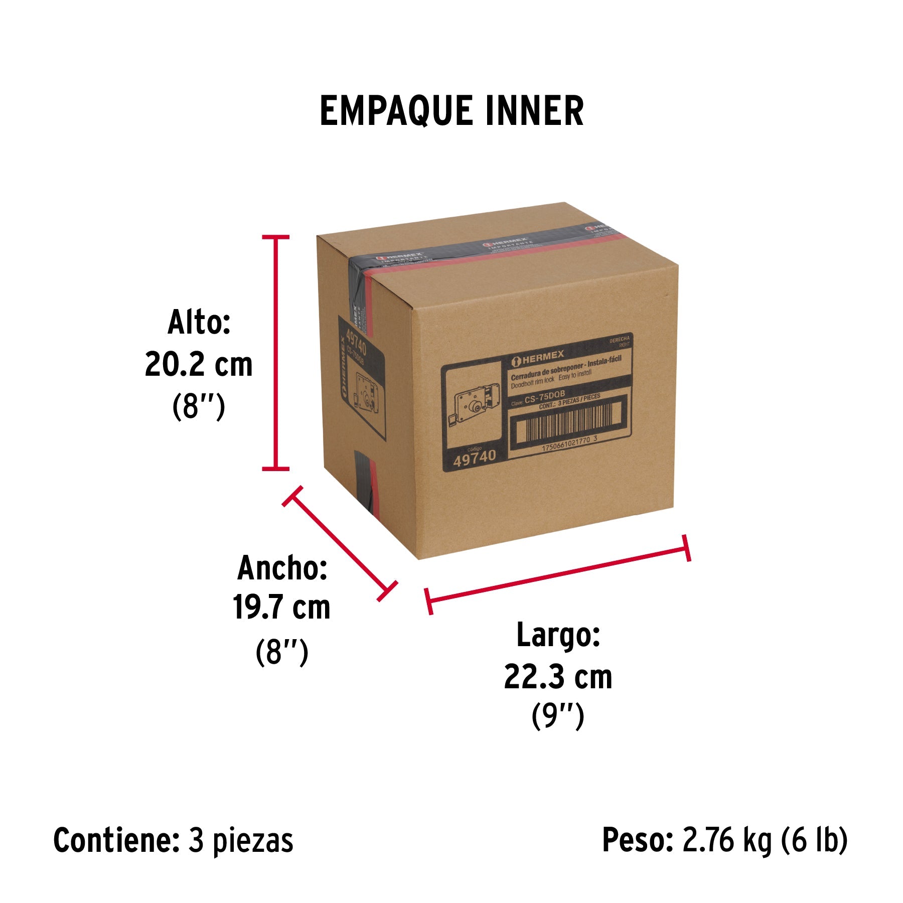 Cerradura sobreponer der instala-fácil, llave puntos,blíster - Empaque