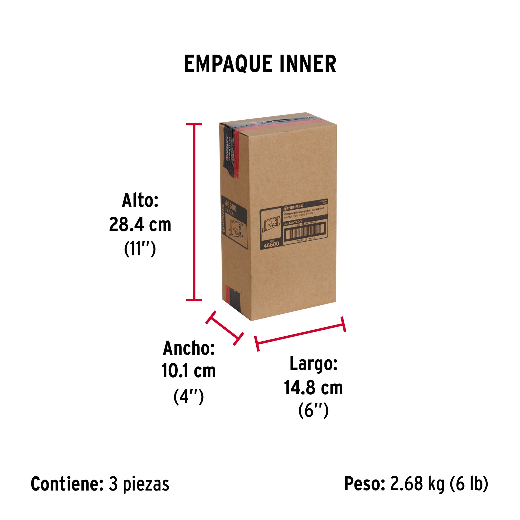 Cerradura sobreponer der instala-fácil, llave puntos, caja - Empaque