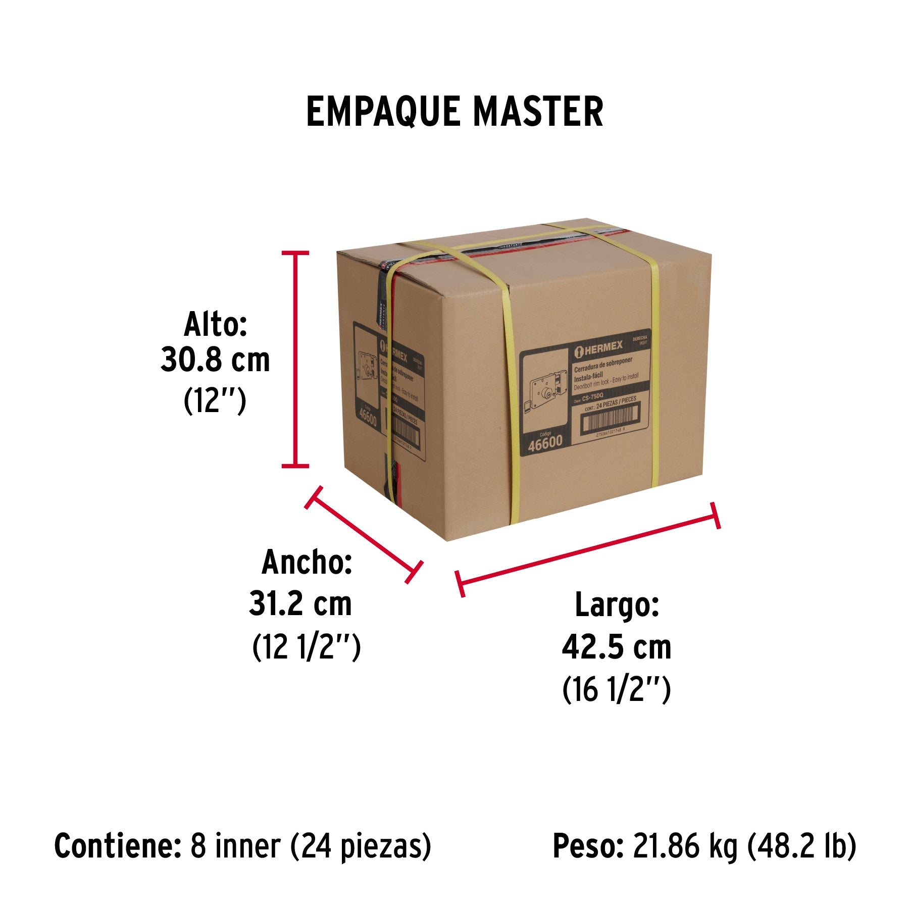 Cerradura sobreponer der instala-fácil, llave puntos, caja - Empaque