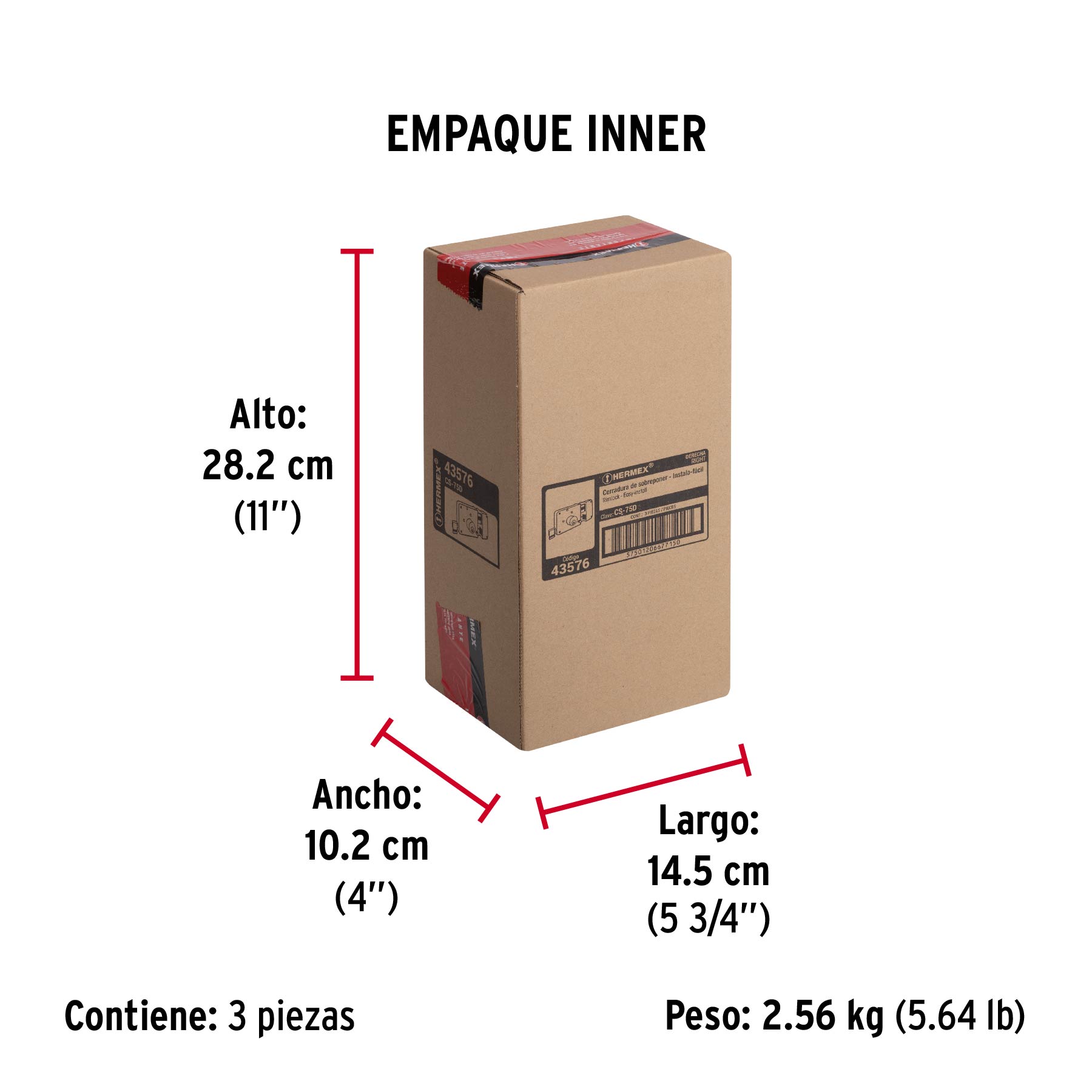Cerradura sobreponer der instala-fácil, tradicional, caja - Empaque