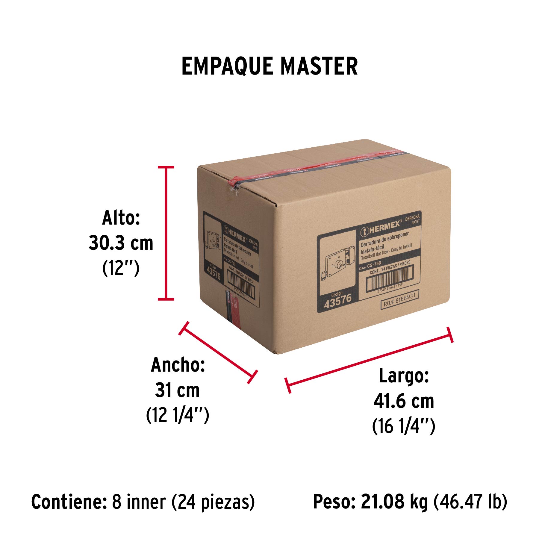 Cerradura sobreponer der instala-fácil, tradicional, caja - Empaque