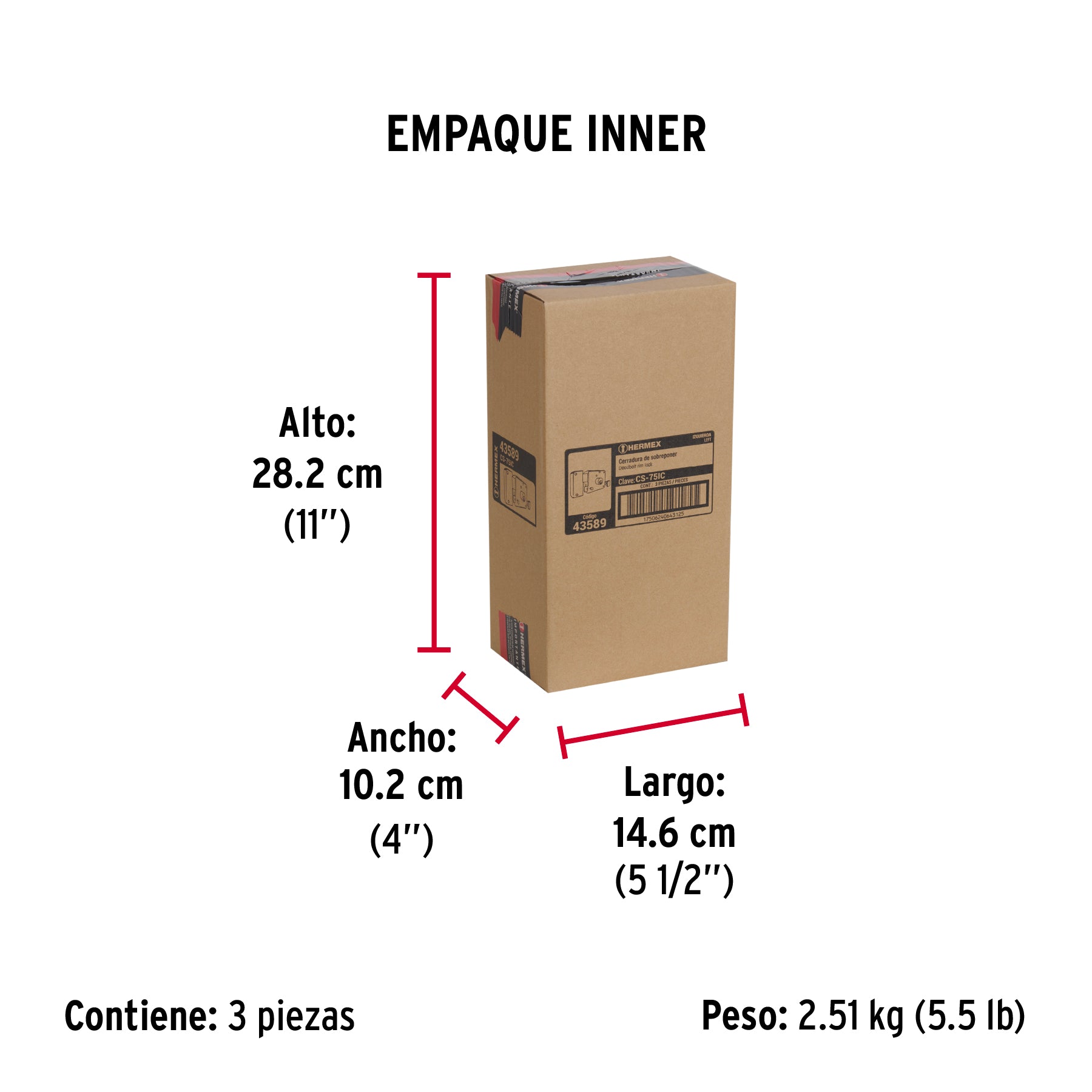 Cerradura sobreponer izq instala-fácil, cromada, tradicional - Empaque