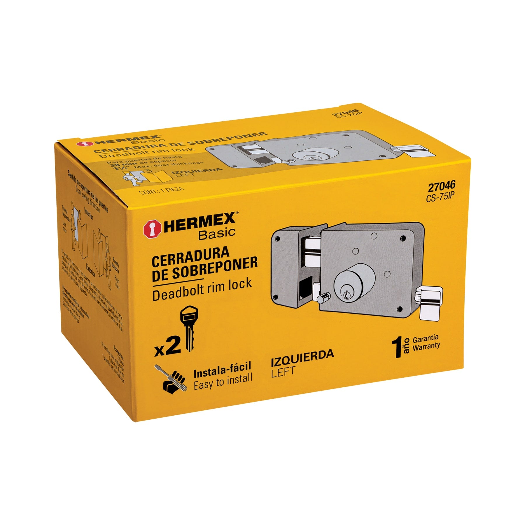 Cerradura sobreponer izq instala-fácil, caja, HERMEX BASIC
