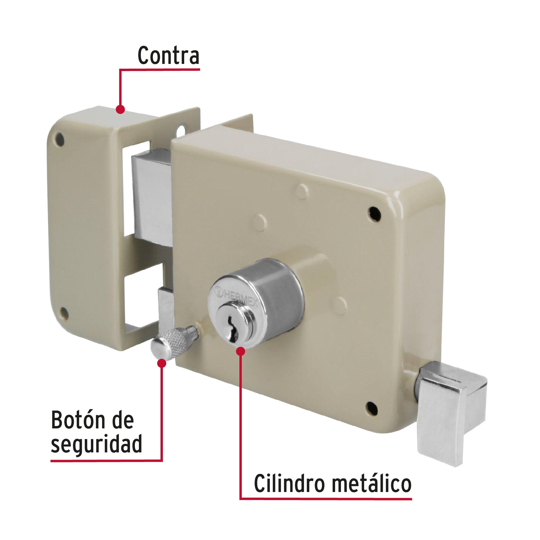Cerradura sobreponer izq instala-fácil, caja, HERMEX BASIC