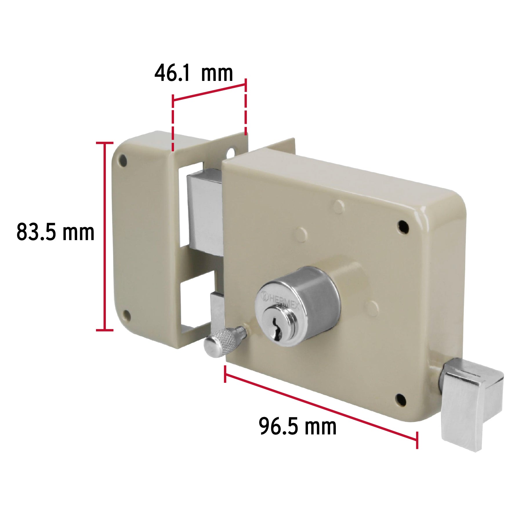 Cerradura sobreponer izq instala-fácil, caja, HERMEX BASIC