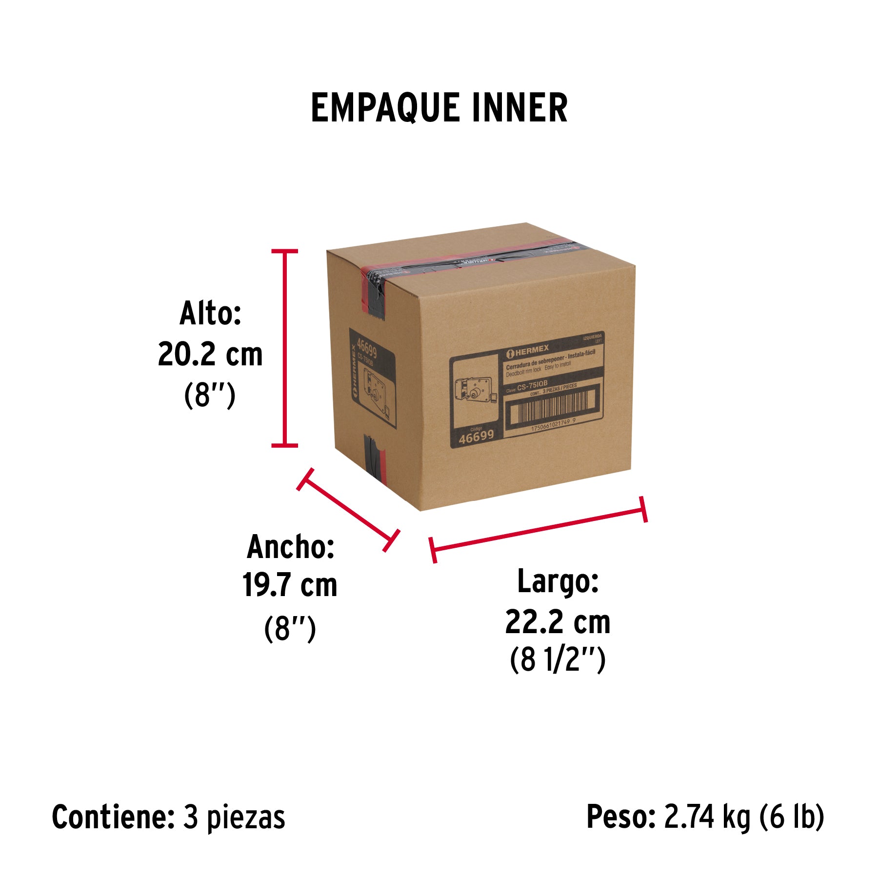Cerradura sobreponer izq instala-fácil, llave puntos,blíster - Empaque