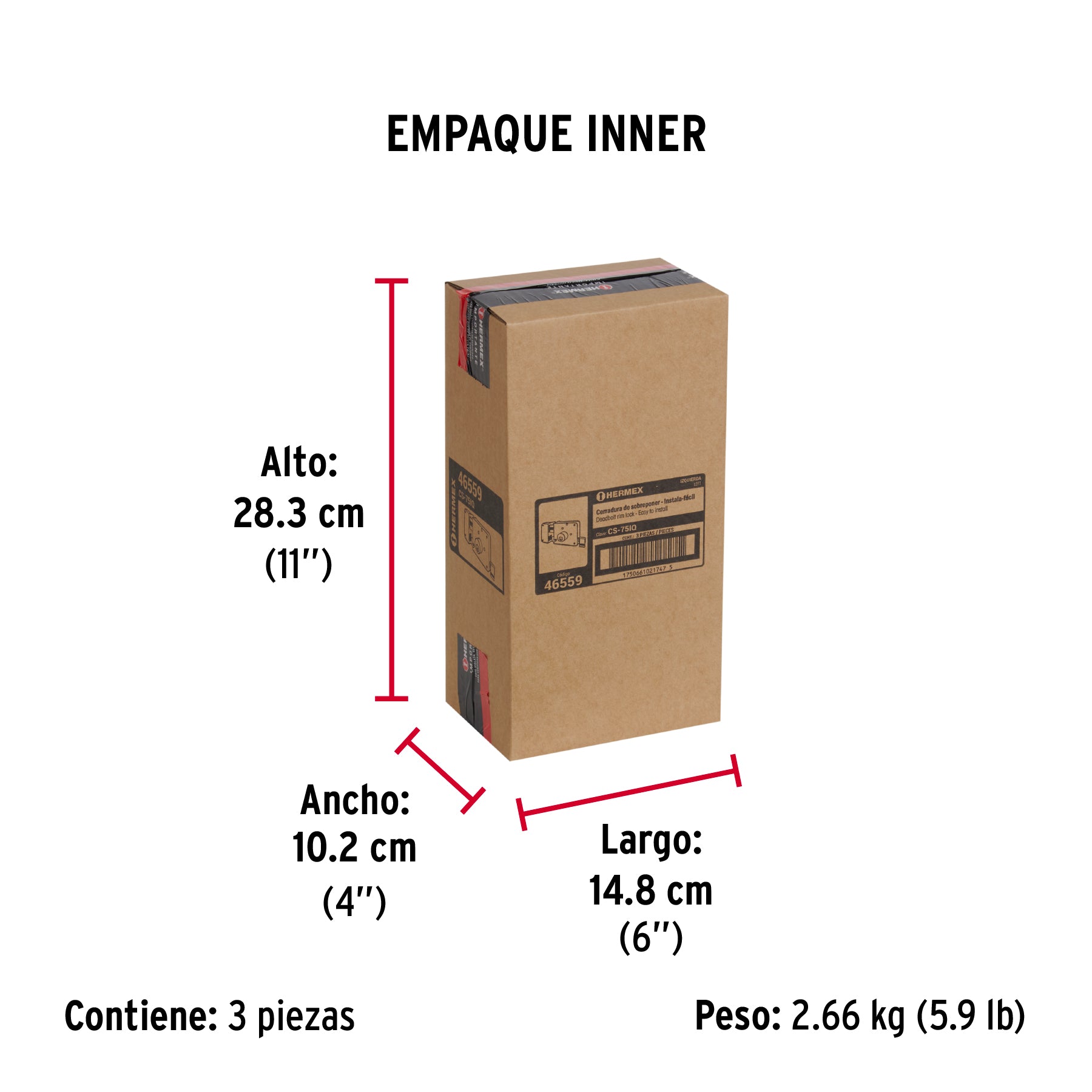 Cerradura sobreponer izq instala-fácil, llave puntos, caja - Empaque