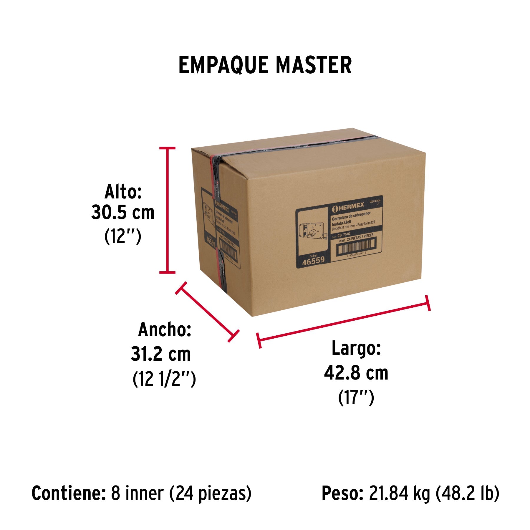 Cerradura sobreponer izq instala-fácil, llave puntos, caja - Empaque
