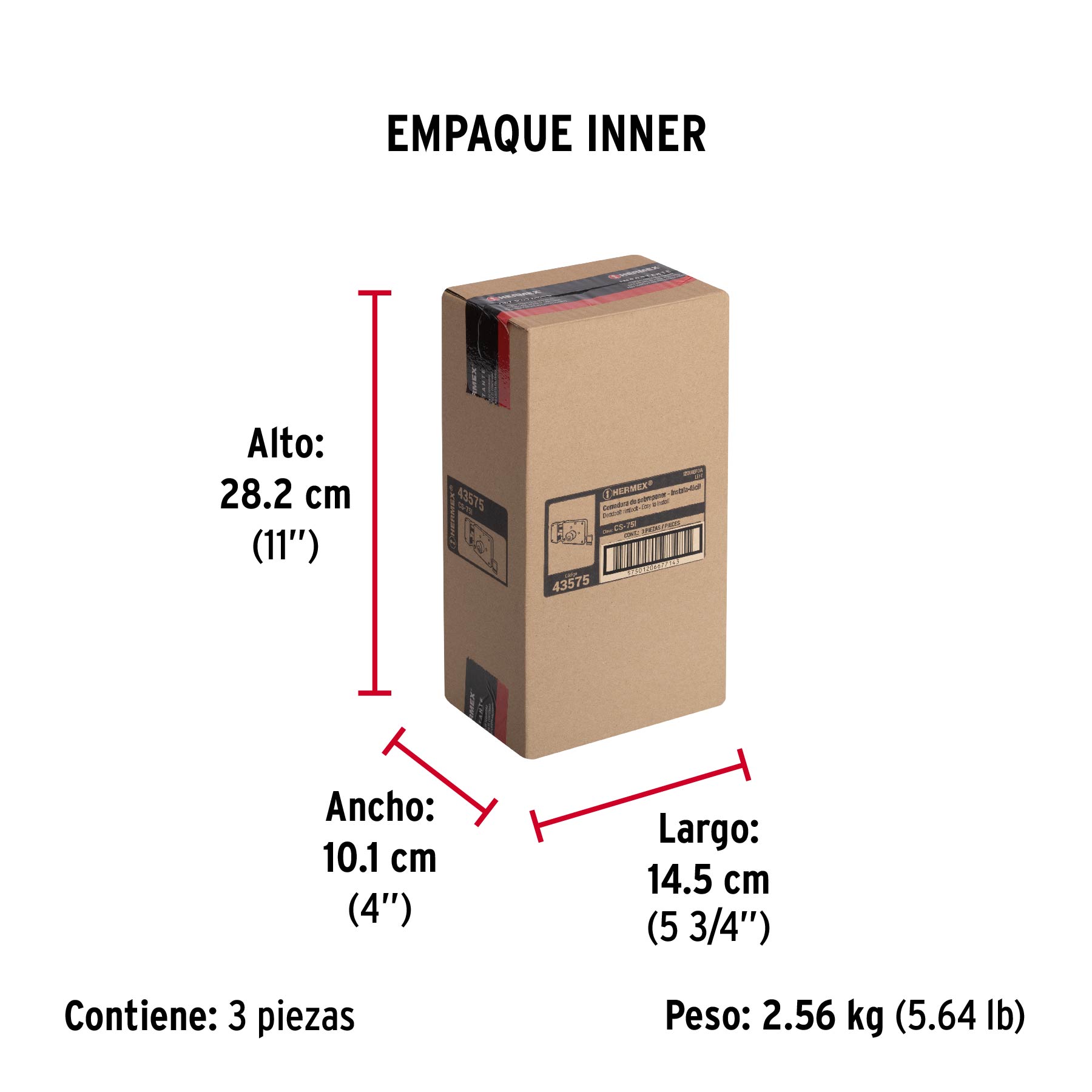 Cerradura sobreponer izq instala-fácil, tradicional, caja - Empaque