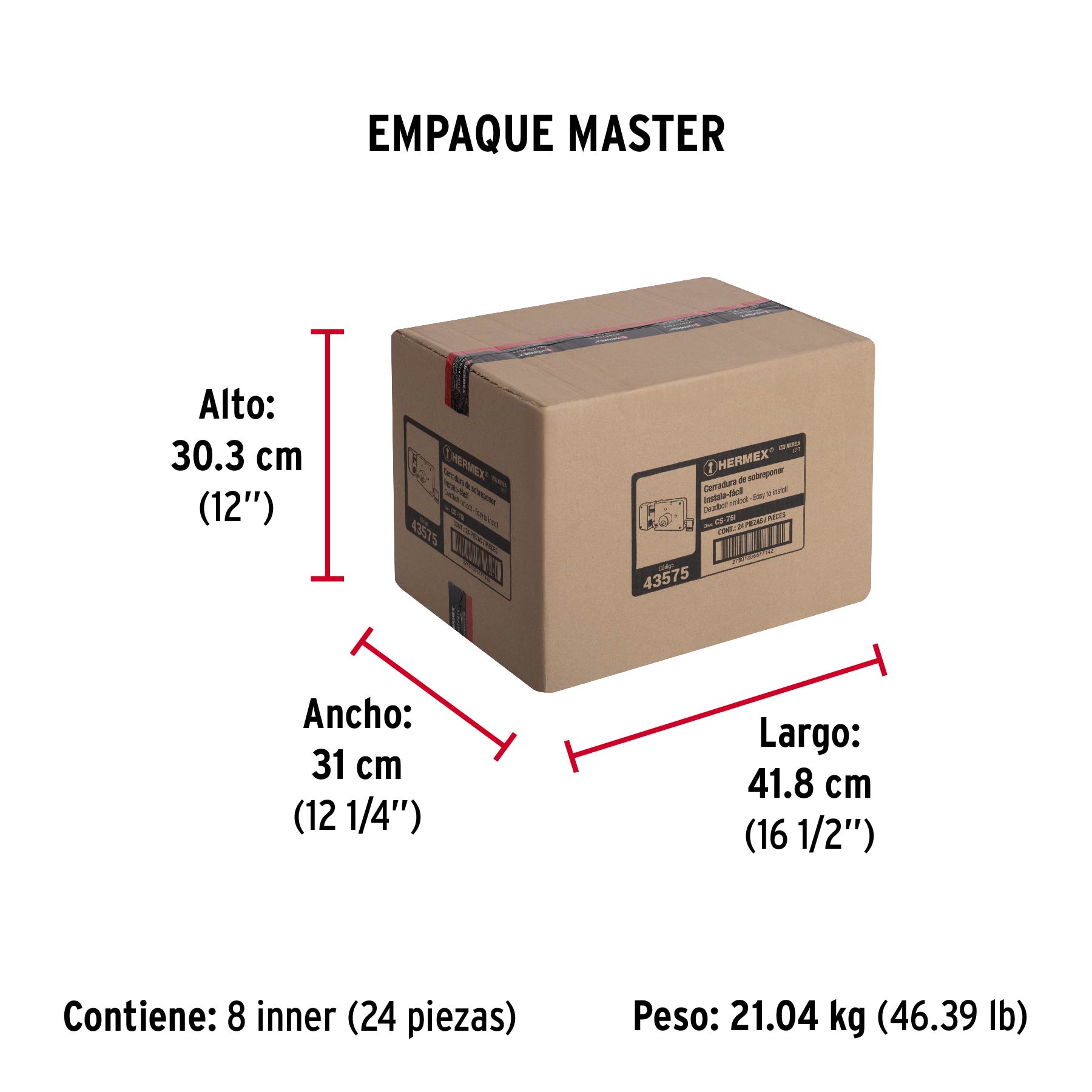 Cerradura sobreponer izq instala-fácil, tradicional, caja - Empaque