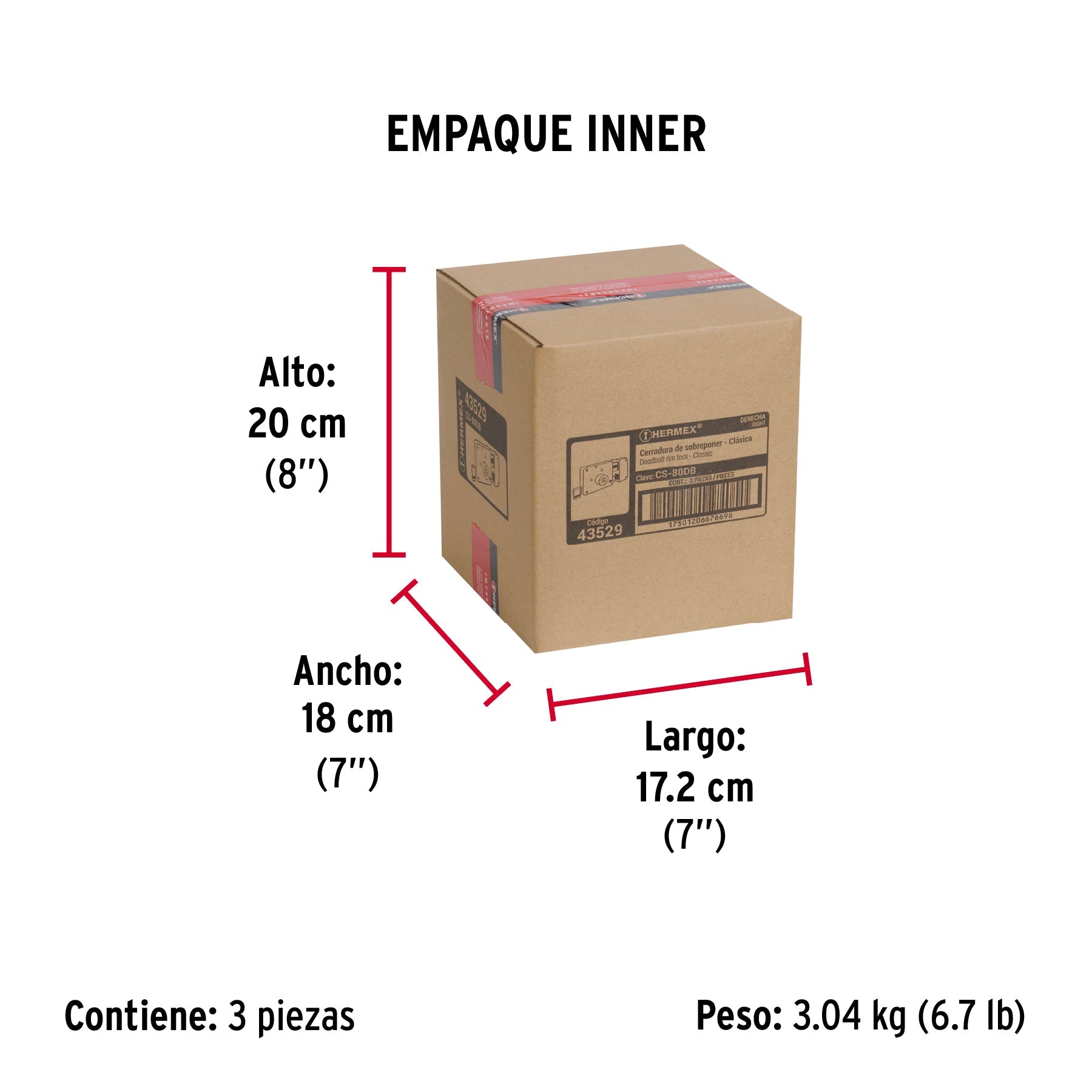 Cerradura sobreponer derecha clásica, llave tetra, blíster - Empaque