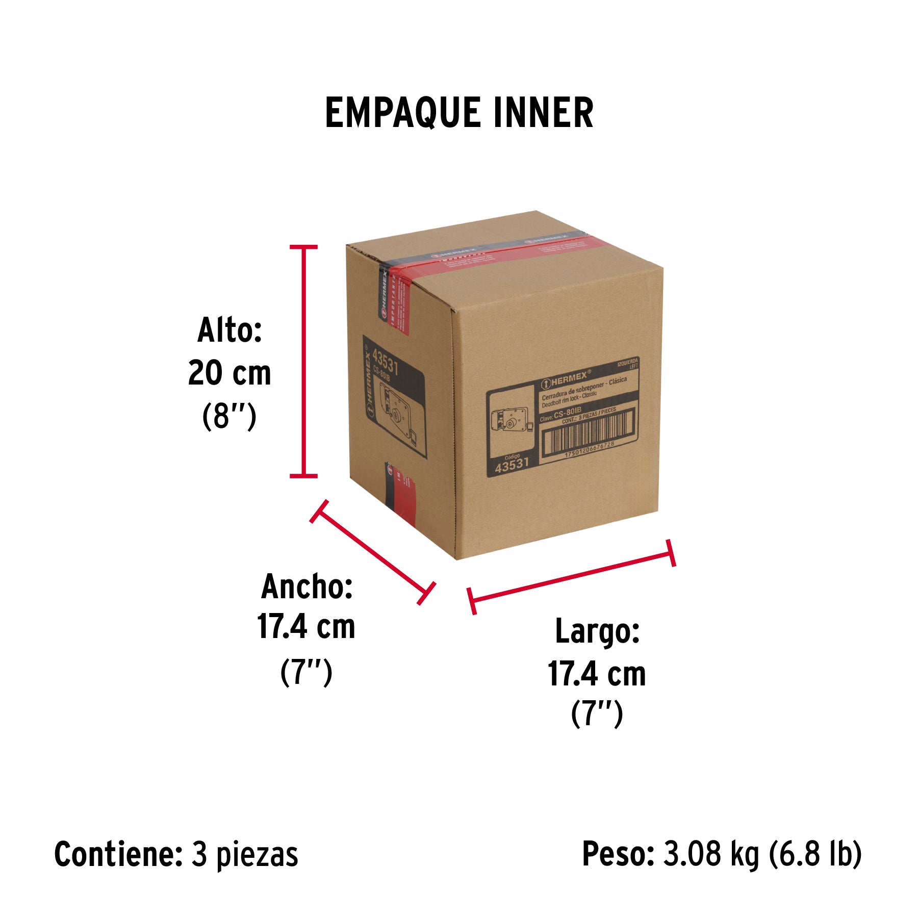 Cerradura sobreponer izquierda clásica, llave tetra, blíster - Empaque