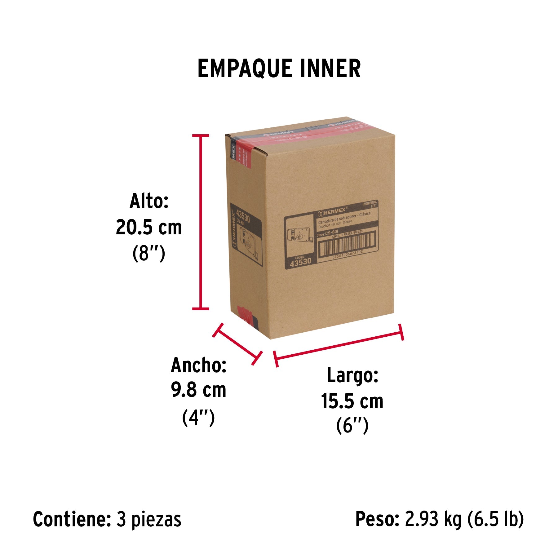 Cerradura sobreponer izquierda clásica, llave tetra, caja - Empaque