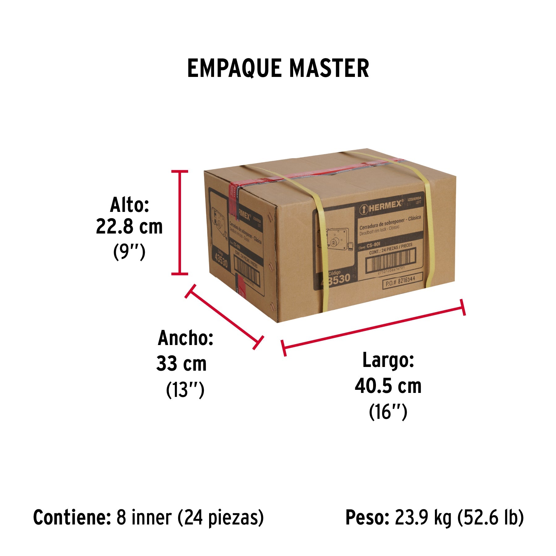 Cerradura sobreponer izquierda clásica, llave tetra, caja - Empaque