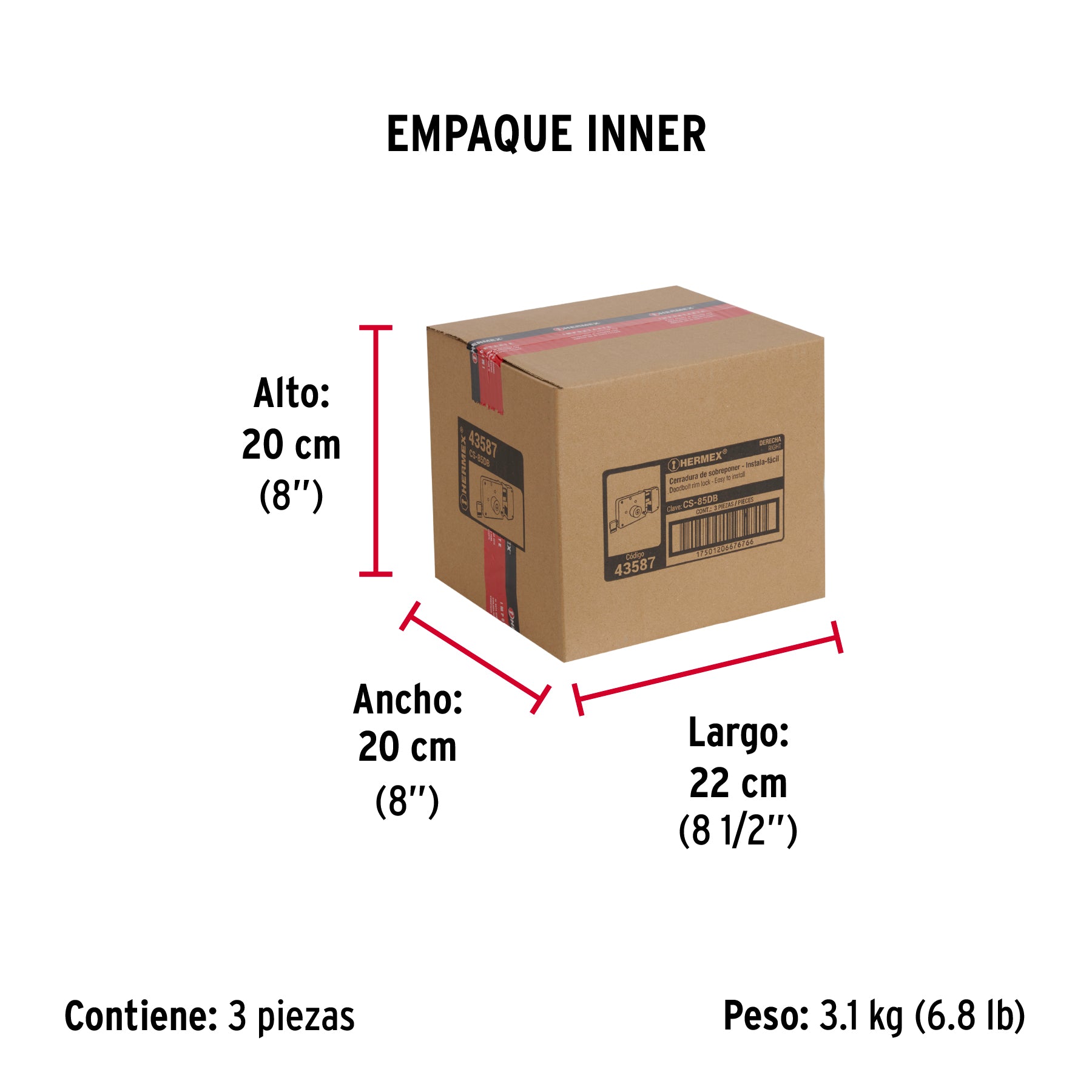Cerradura sobreponer der instala-fácil, llave tetra, blíster - Empaque