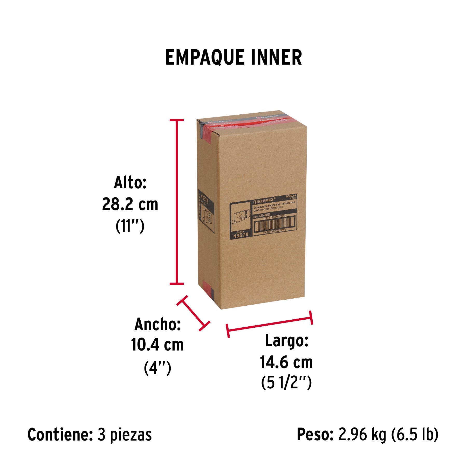 Cerradura sobreponer der instala-fácil, llave tetra, caja - Empaque