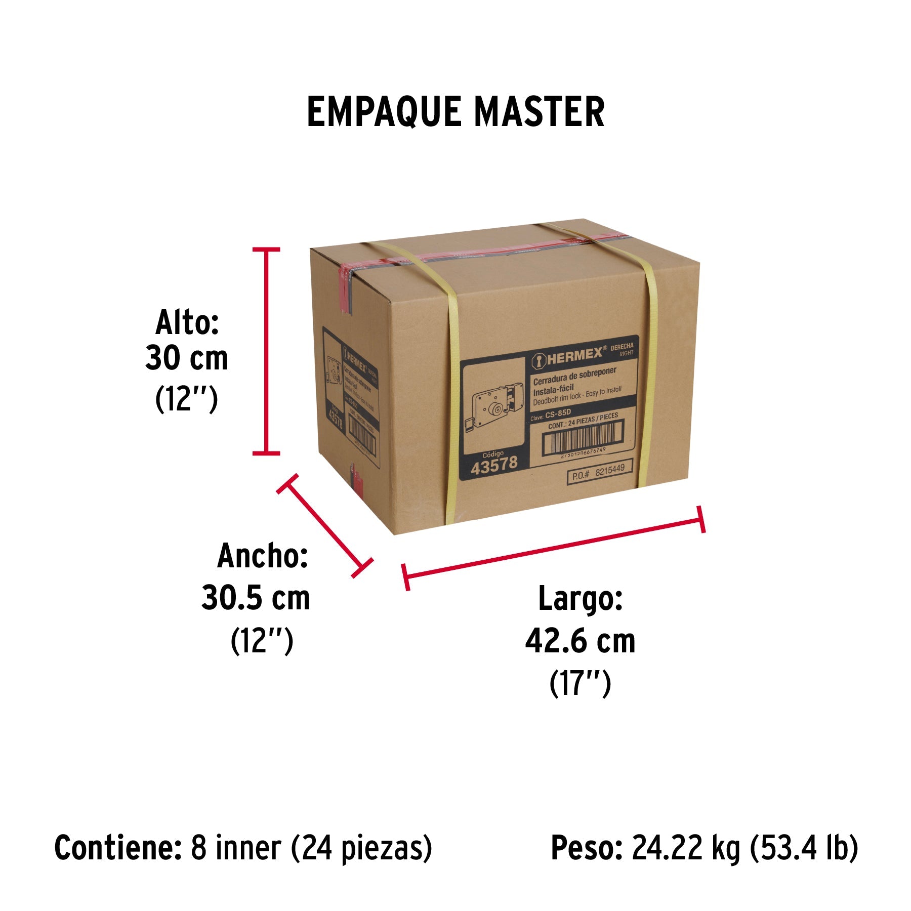 Cerradura sobreponer der instala-fácil, llave tetra, caja - Empaque