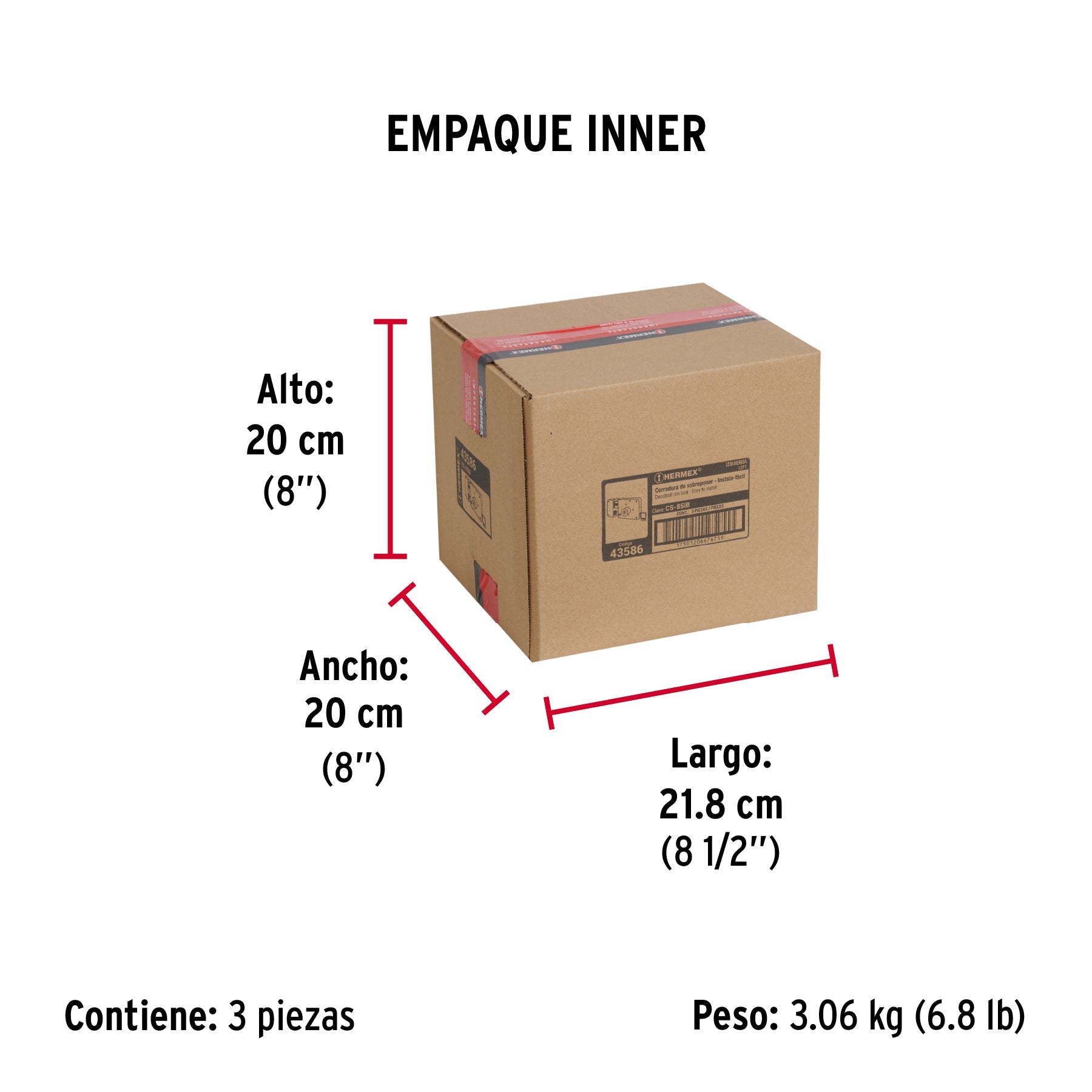 Cerradura sobreponer izq instala-fácil, llave tetra, blíster - Empaque