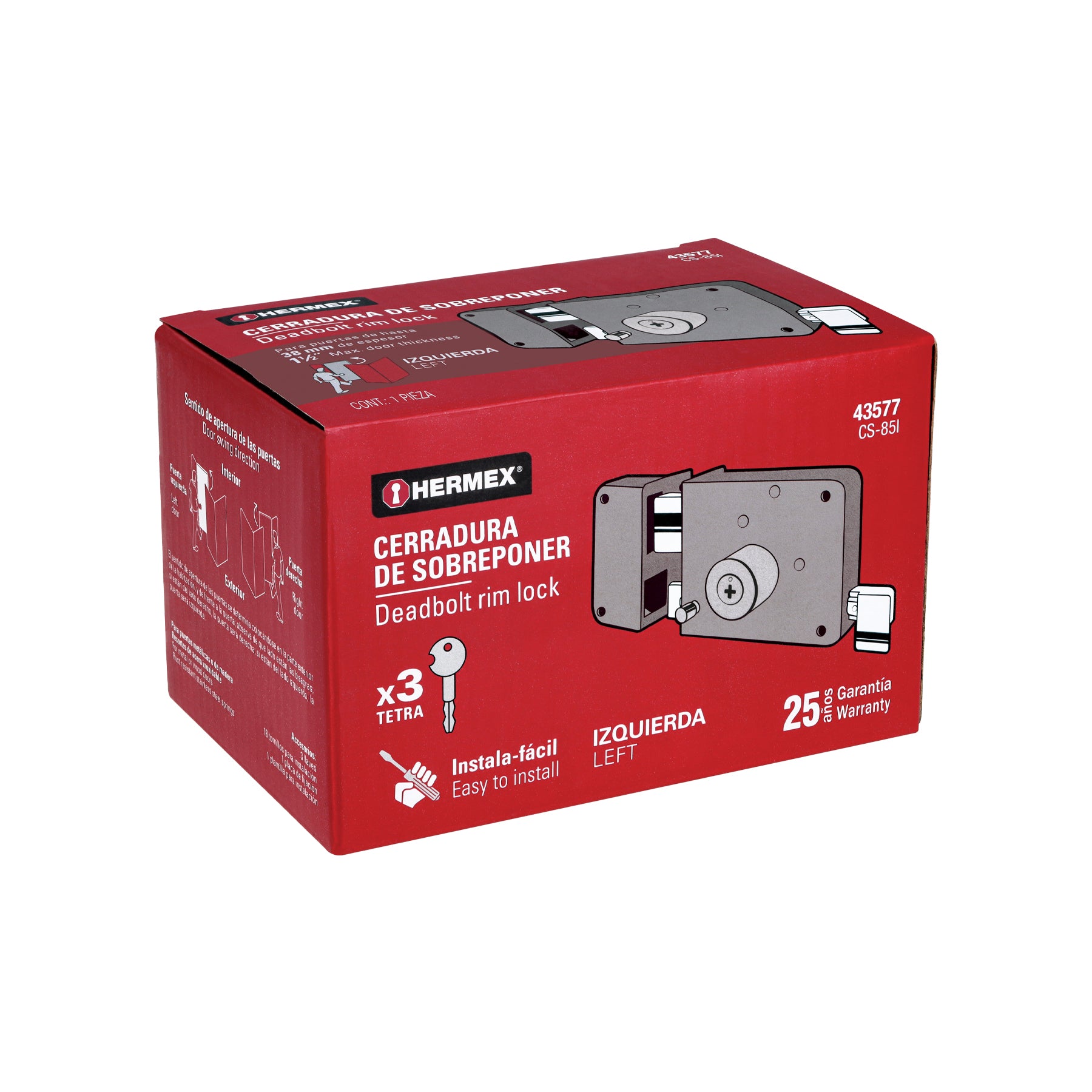 Cerradura sobreponer izq instala-fácil, llave tetra, caja