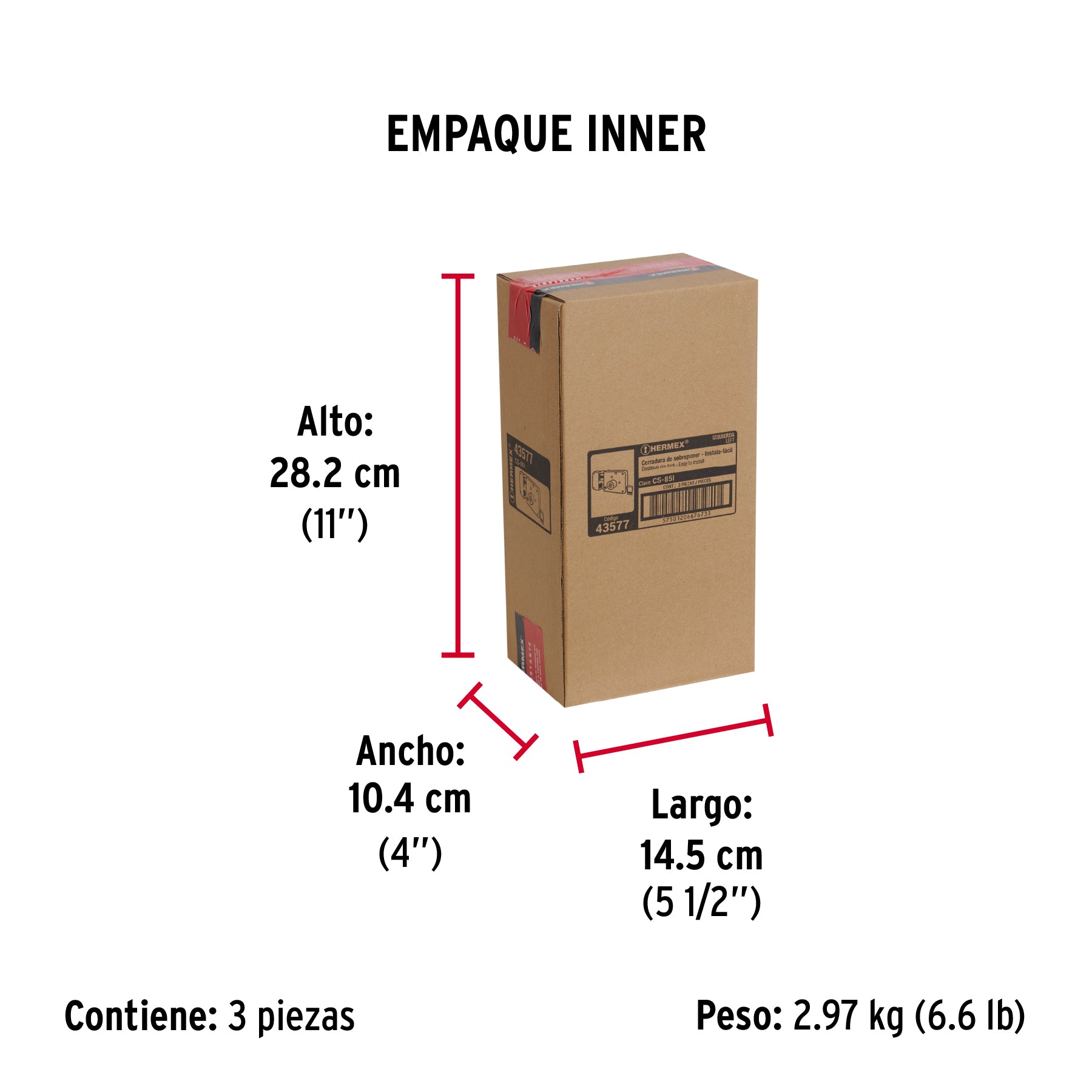 Cerradura sobreponer izq instala-fácil, llave tetra, caja - Empaque