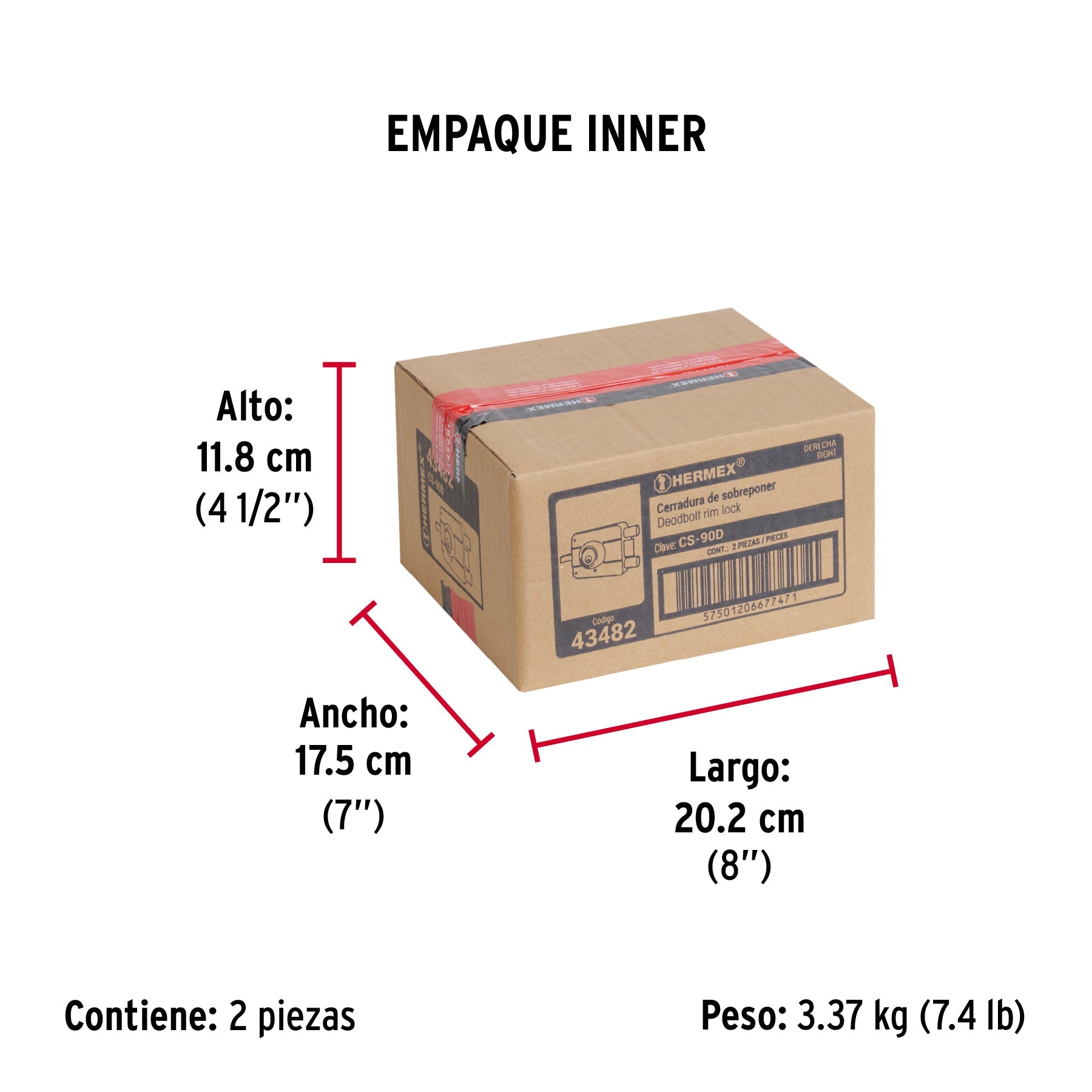 Cerradura sobreponer der 2 barras clásica, llave tradicional - Empaque