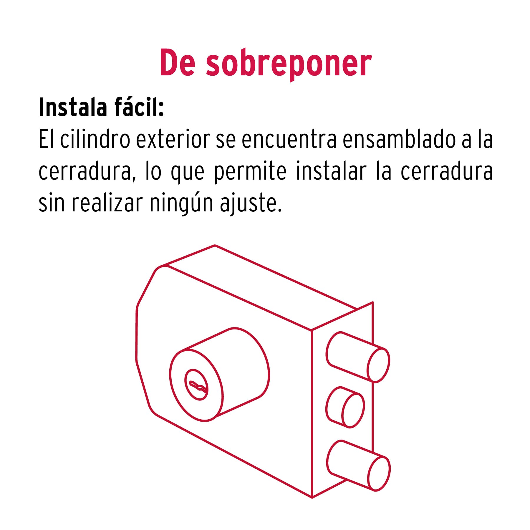 Cerradura sobreponer 2 barras instala-fácil, llave puntos