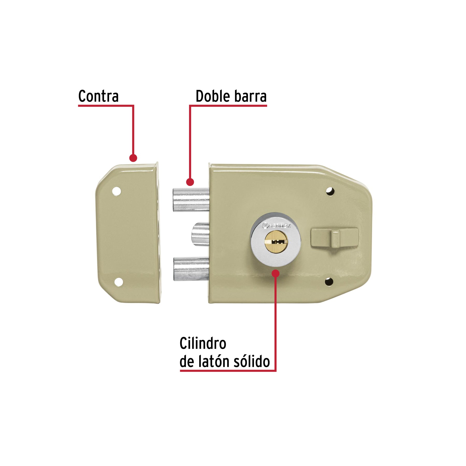 Cerradura sobreponer 2 barras instala-fácil, llave puntos