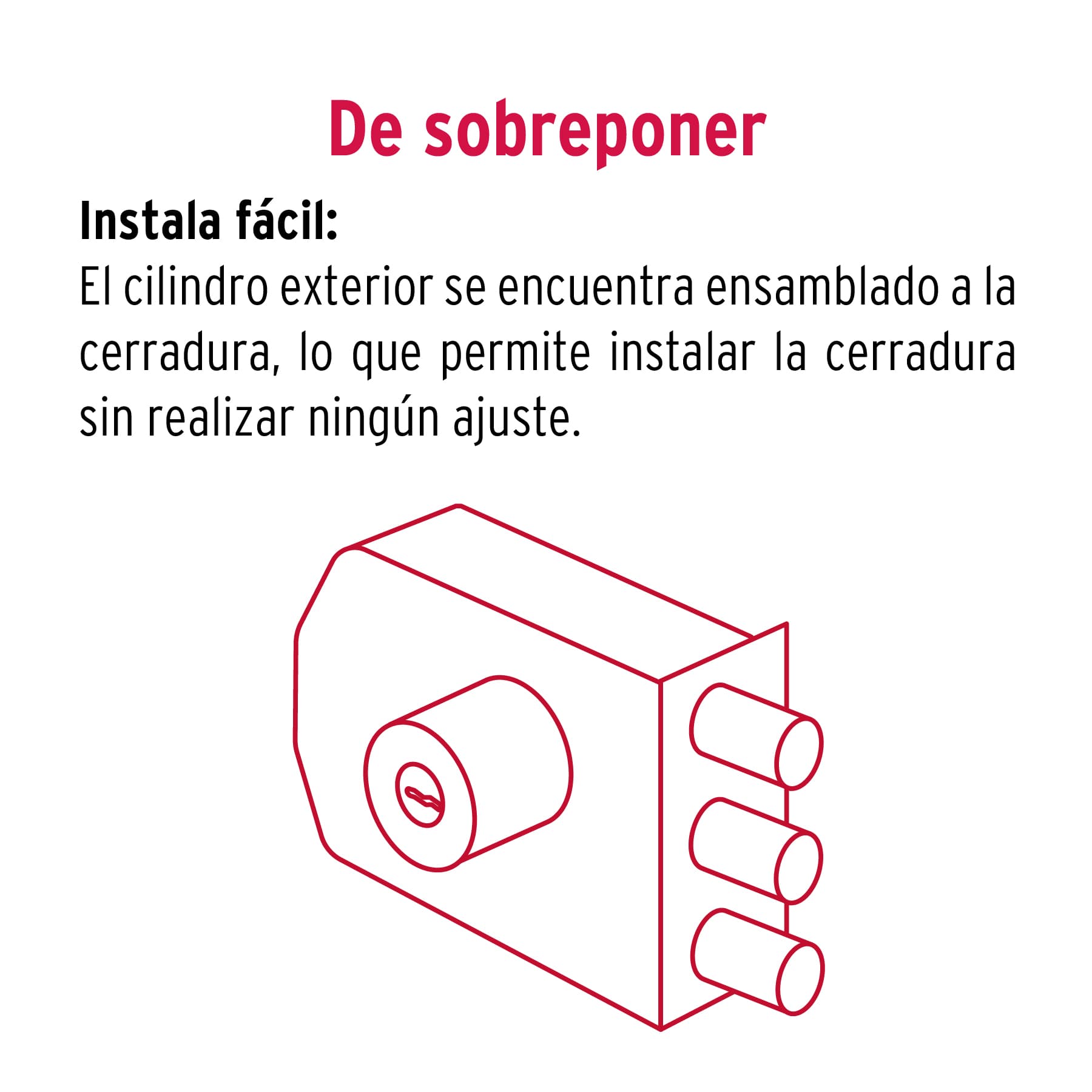 Cerradura sobreponer 3 barras instala-fácil, llave puntos