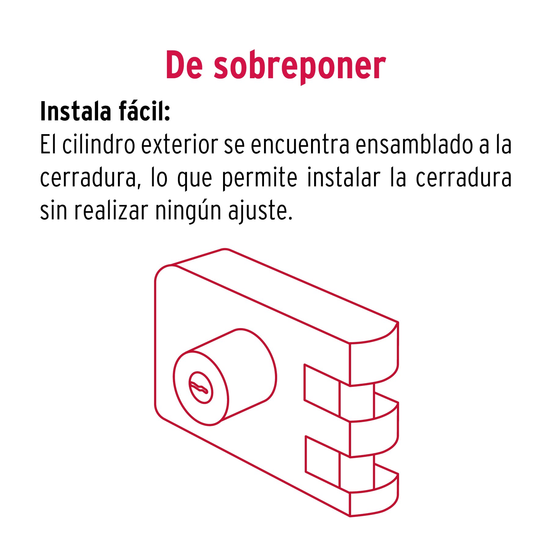 Cerradura sobreponer, puerta corrediza, instala-fácil, der.
