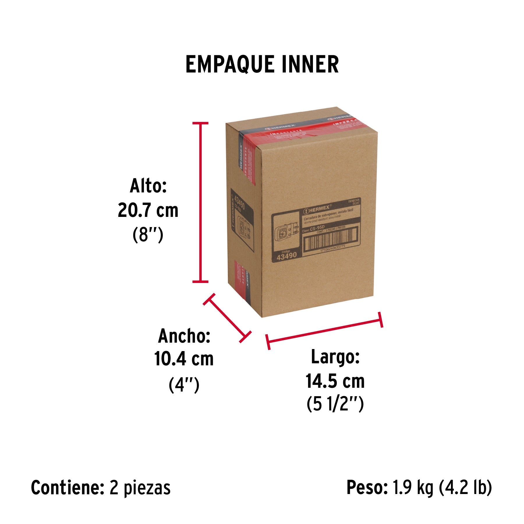 Cerradura sobreponer, puerta corrediza, instala-fácil, der. - Empaque