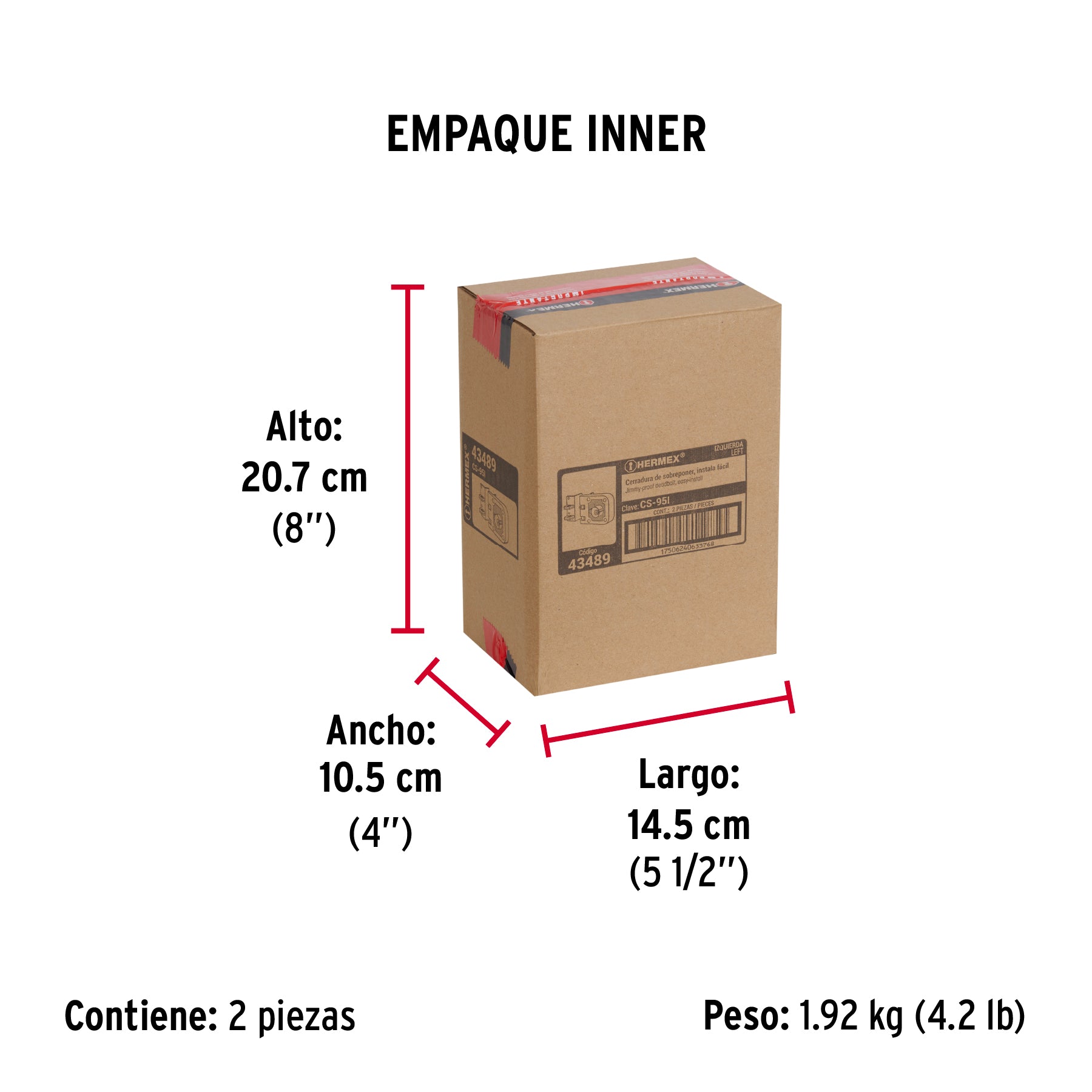Cerradura sobreponer, puerta corrediza, instala-fácil, izq. - Empaque