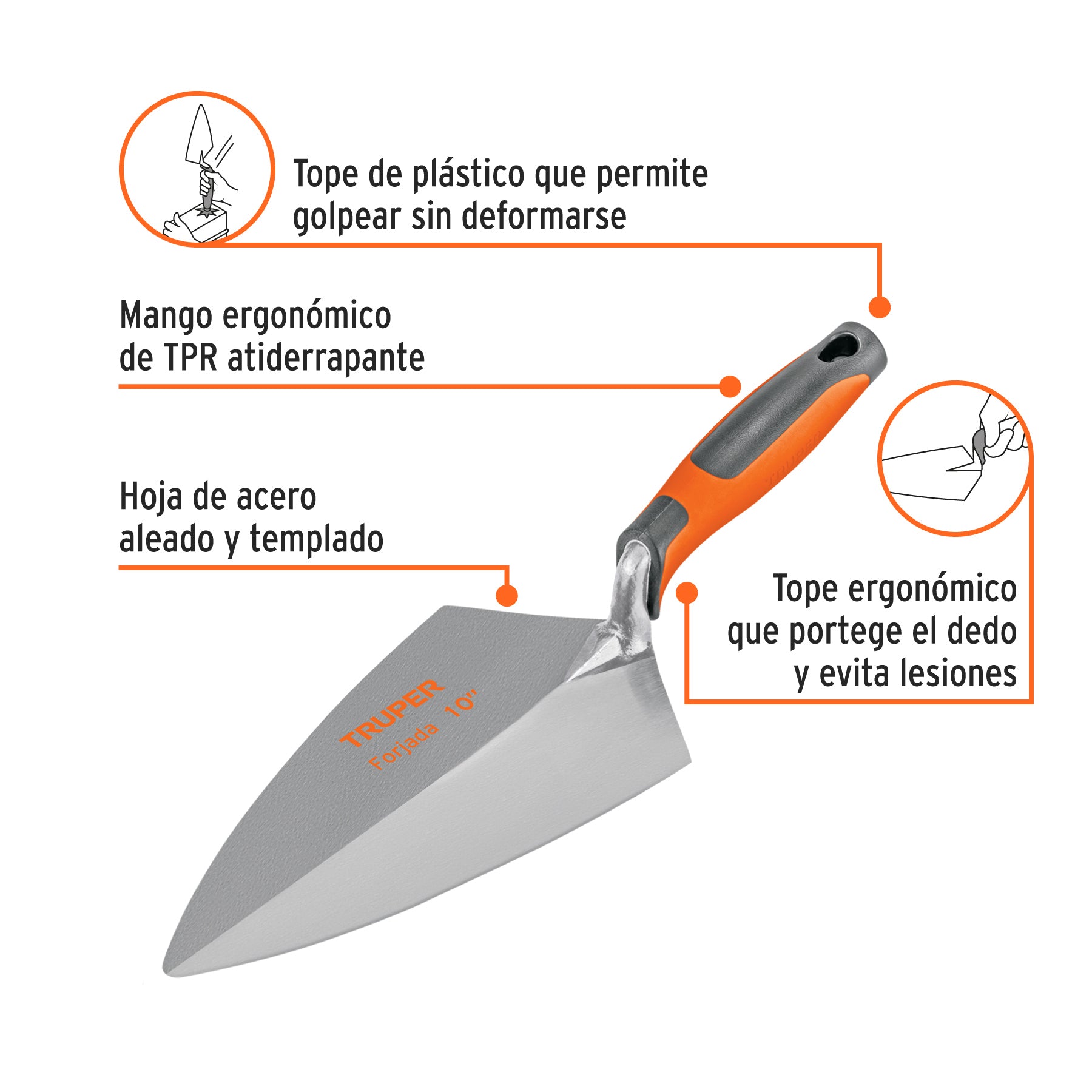 Cuchara para albañil 10" forjada tipo Filadelfia,mgo Comfort