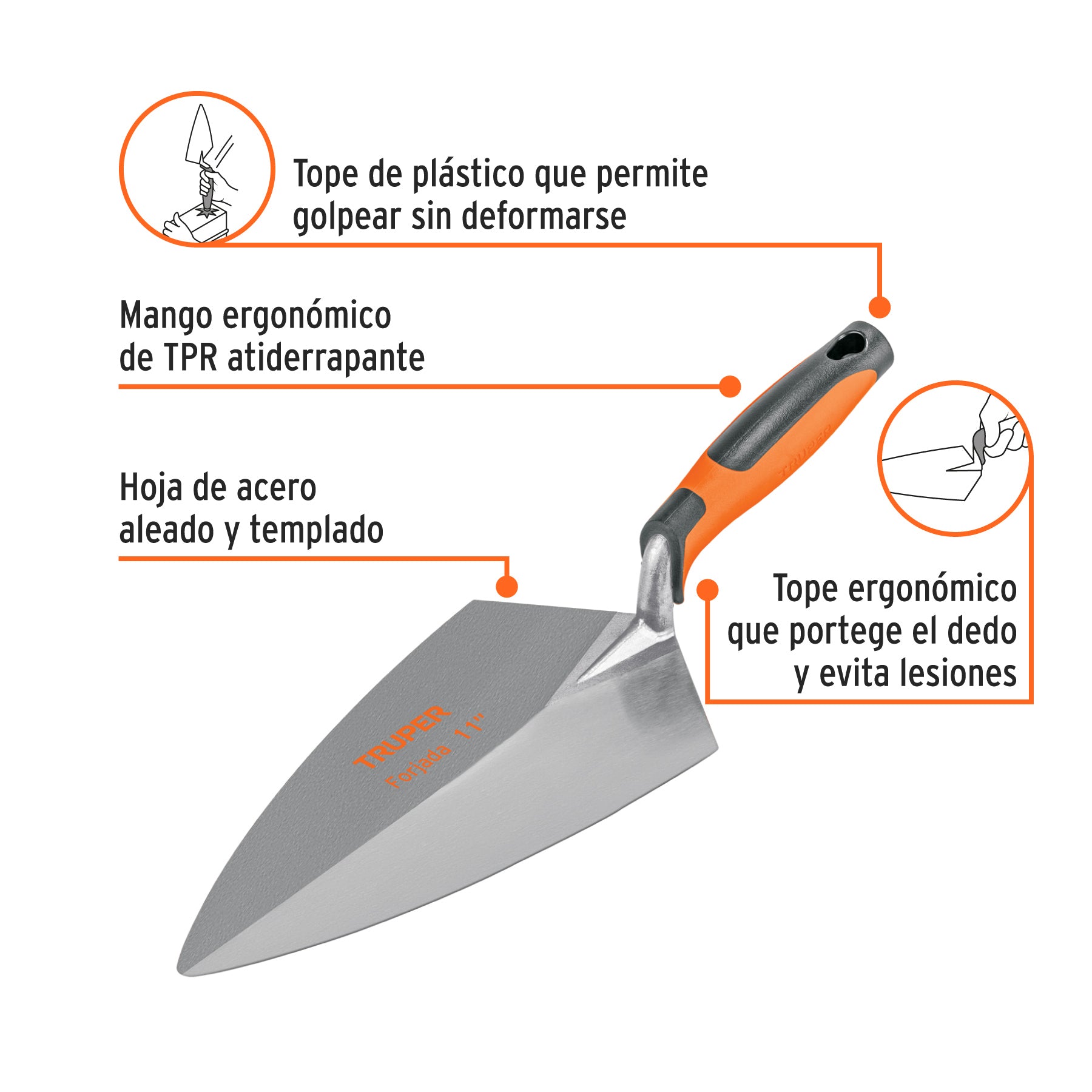 Cuchara para albañil 11" forjada tipo Filadelfia,mgo Comfort