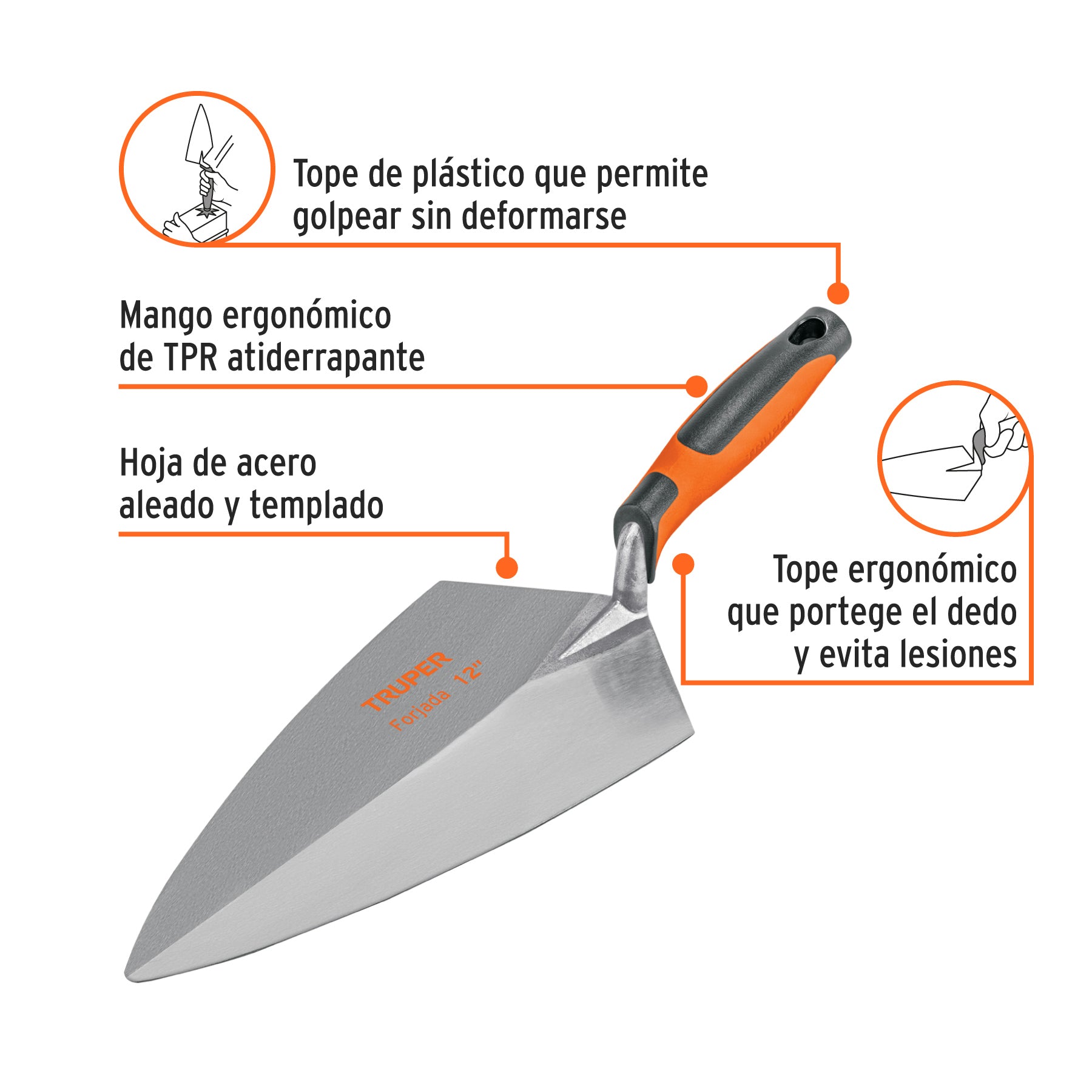 Cuchara para albañil 12" forjada tipo Filadelfia,mgo Comfort