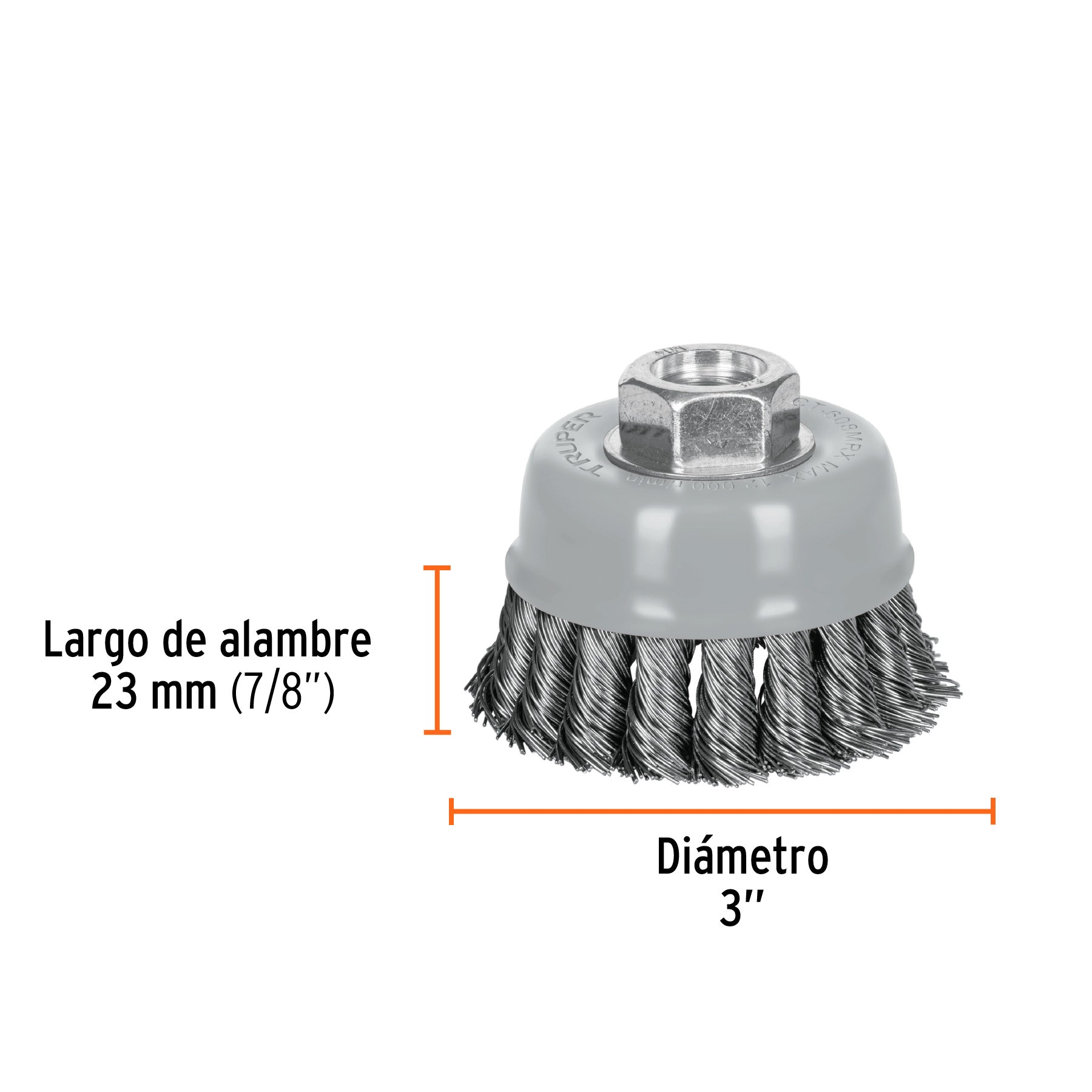 Carda copa 3" alambre trenzado grueso, Multi-rosca, TRUPER