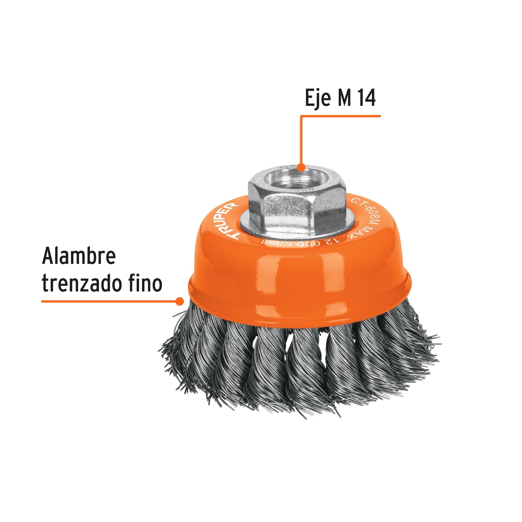 Carda copa 3" alambre trenzado fino, eje M14, TRUPER