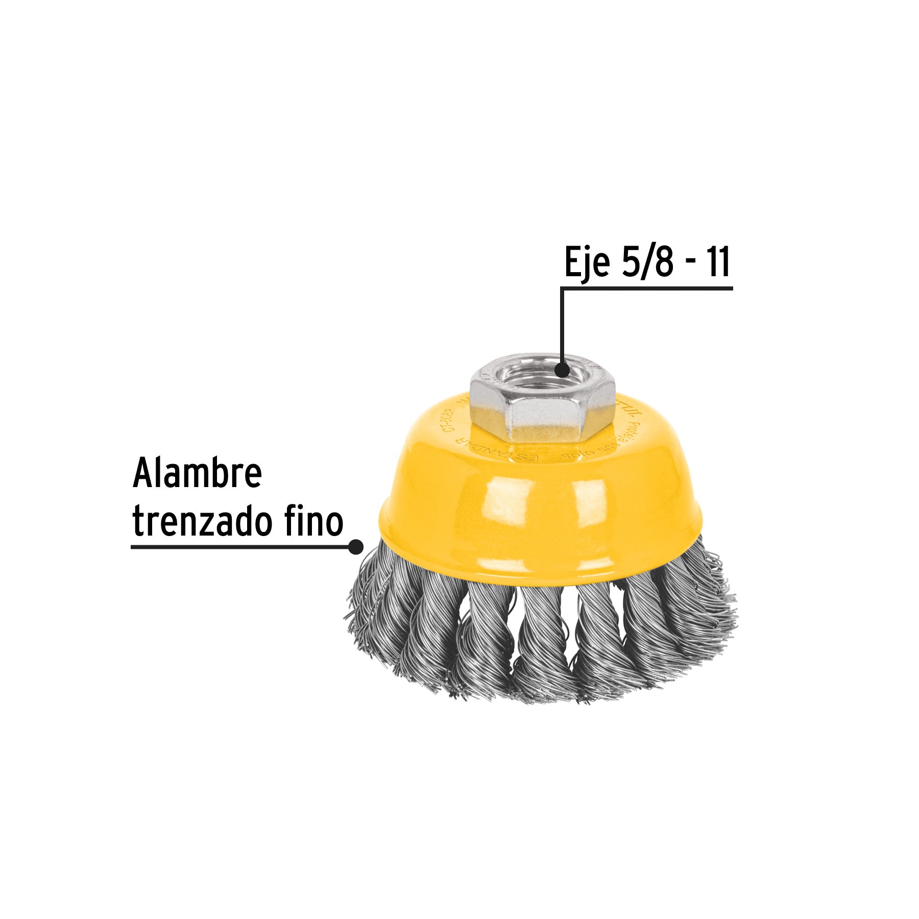 Carda copa 3" alambre trenzado fino, eje 5/8"-11, PRETUL