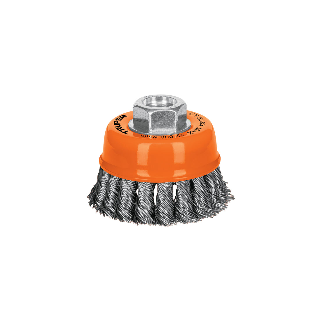 Carda copa 3" alambre trenzado grueso, eje 5/8"-11, TRUPER