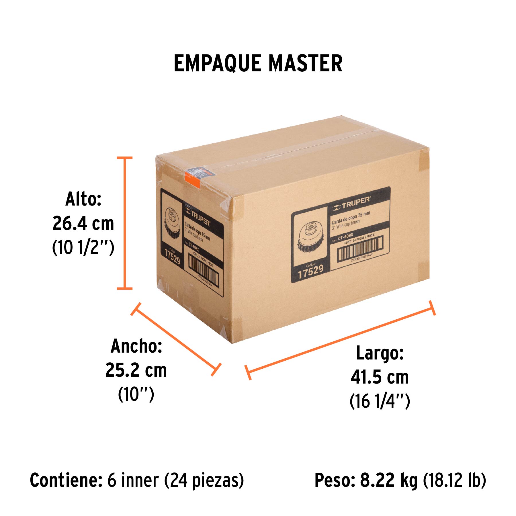 Carda copa 3" alambre trenzado grueso, eje 5/8"-11, TRUPER - Empaque