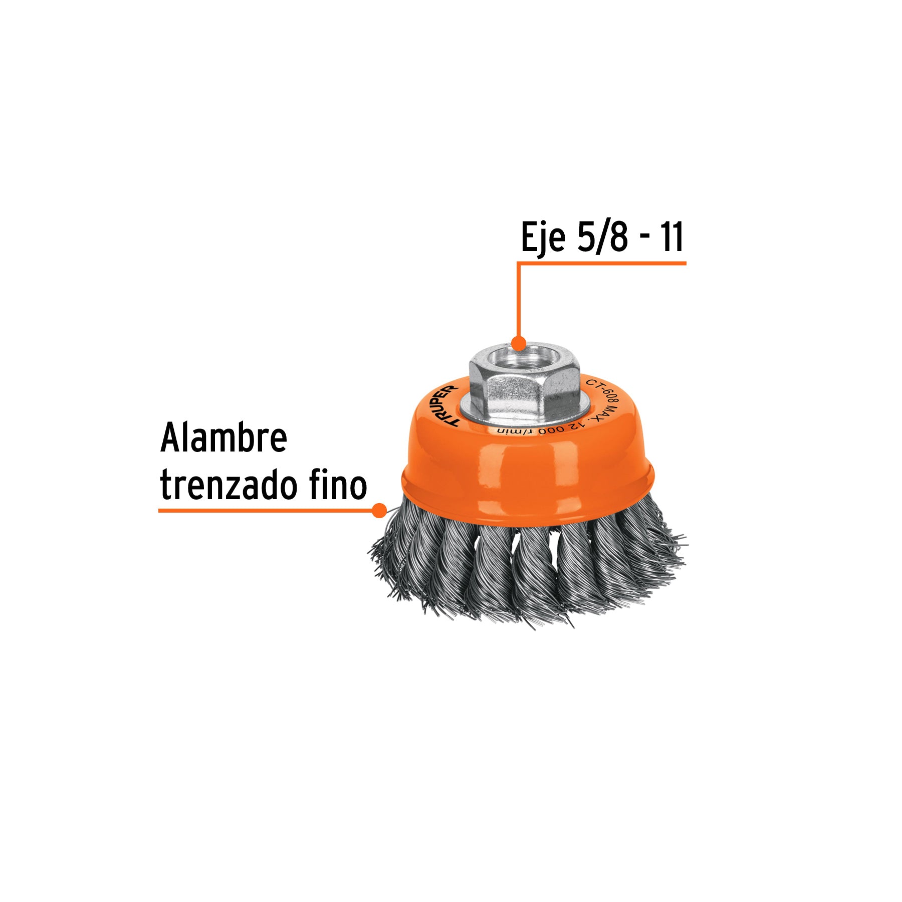 Carda copa 3" alambre trenzado fino, eje 5/8"-11, TRUPER